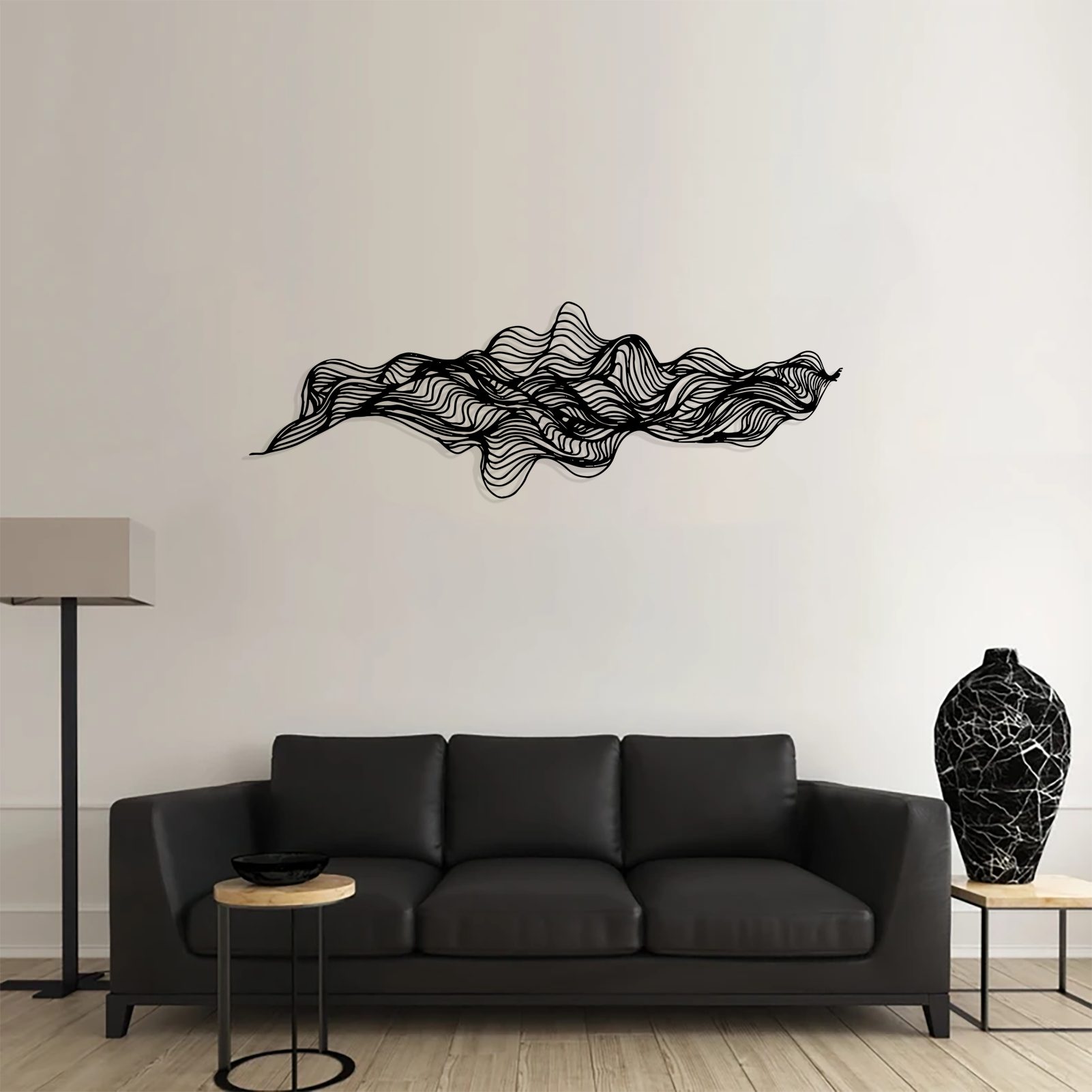 Jumpeak Wanddekoobjekt Abstrakte Linie Metall Wanddekor,Welle,Natur,Wohnzimmer Wandschmuck, Metall,4 Farben,Elegante Linie,Berg Wanddeko,Geschenkidee,90x30cm
