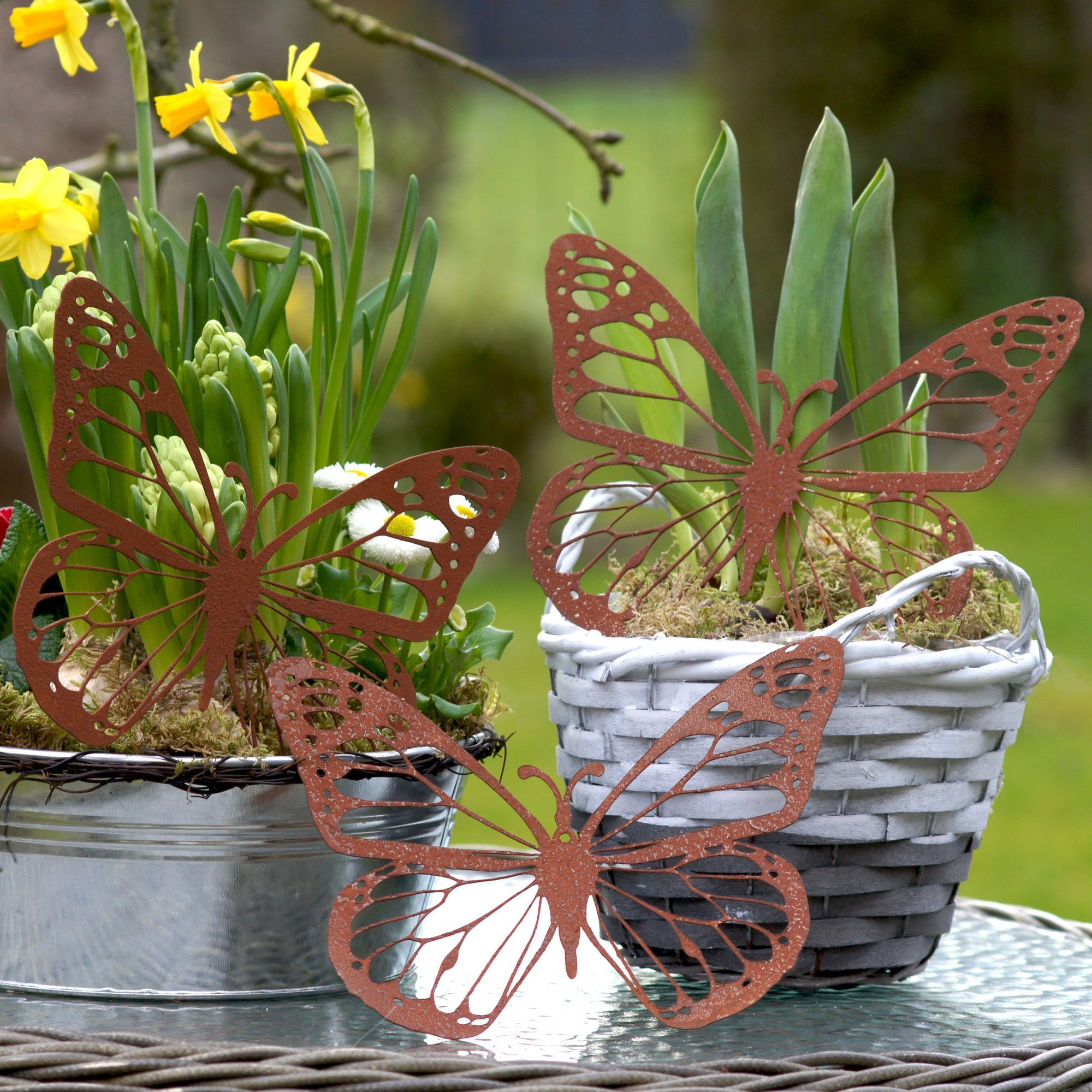 UNUS GARDEN Gartenfigur Baumstecker Schmetterling 3er Set in Rostoptik, (3 günstig online kaufen