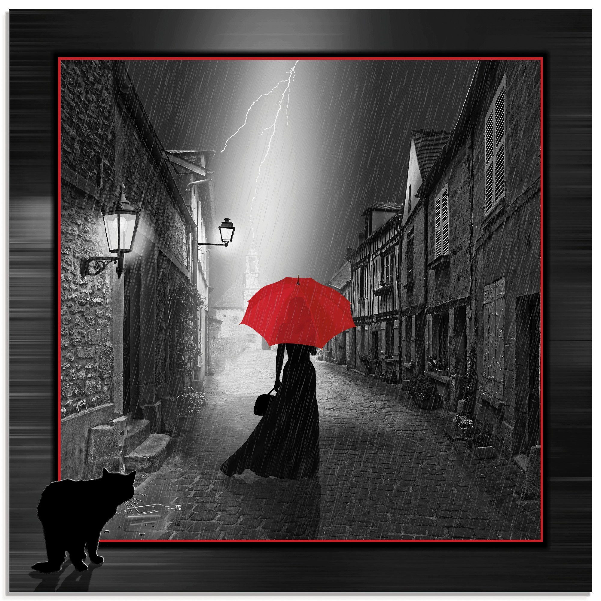 Artland Schirm Die 2, Größen Glasbild verschiedenen Frau dem (1 St), mit in roten Frau