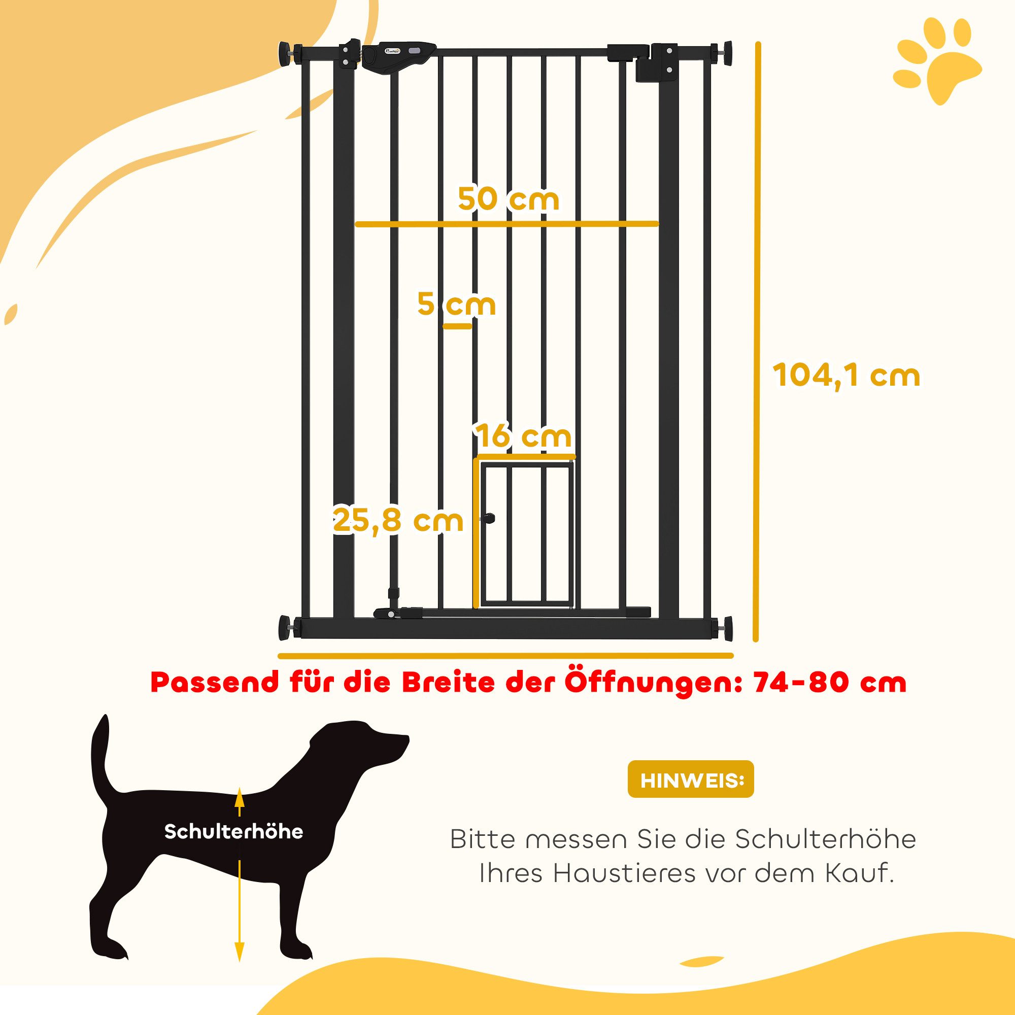 PawHut Hundegitter Türschutzgitter Ohne Bohren mit Auto-Close, Einhand Öffnung (Absperrgitter, 1 St., Türschutzgitter), für Garten, Balkon, Schwarz – Bild 3 von 5
