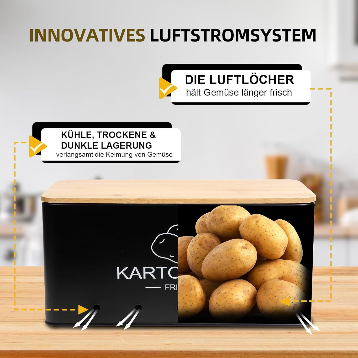 KingLux Aufbewahrungsbox 3Stk.Kartoffel Aufbewahrungsbox, Hält Gemüse Länger Frisch (3 St)