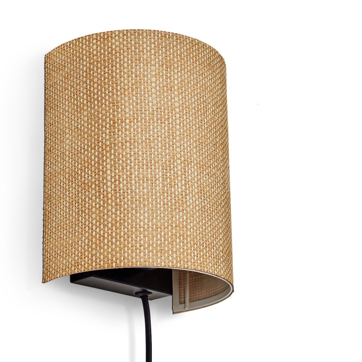 hofstein Wandleuchte Wandlampe aus Metall/Bast in Schwarz/Natur, ohne Leuch günstig online kaufen