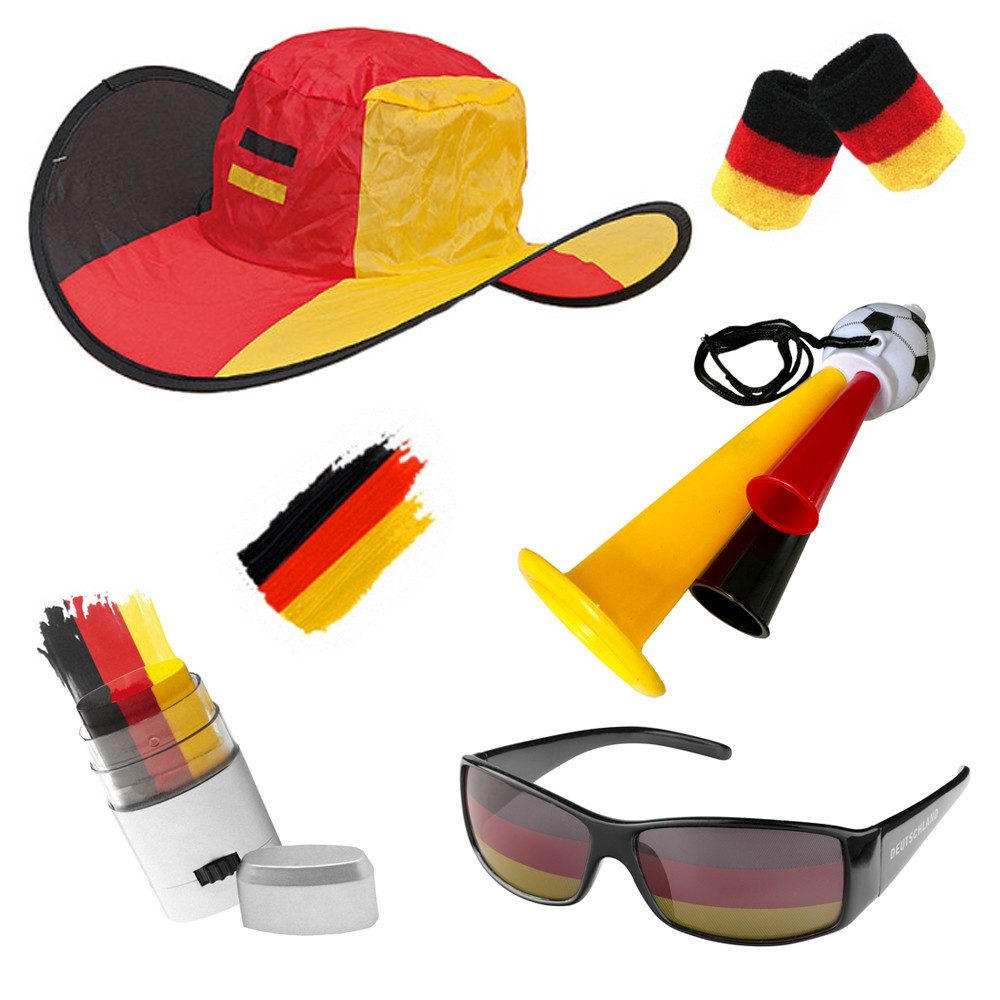 Taffstyle Kostüm Fanartikel Set Männer Deutschland Armband Hut Schminke Brille Tröte, Fan-Set Fussball Weltmeisterschaft für Stadion und Public Viewing