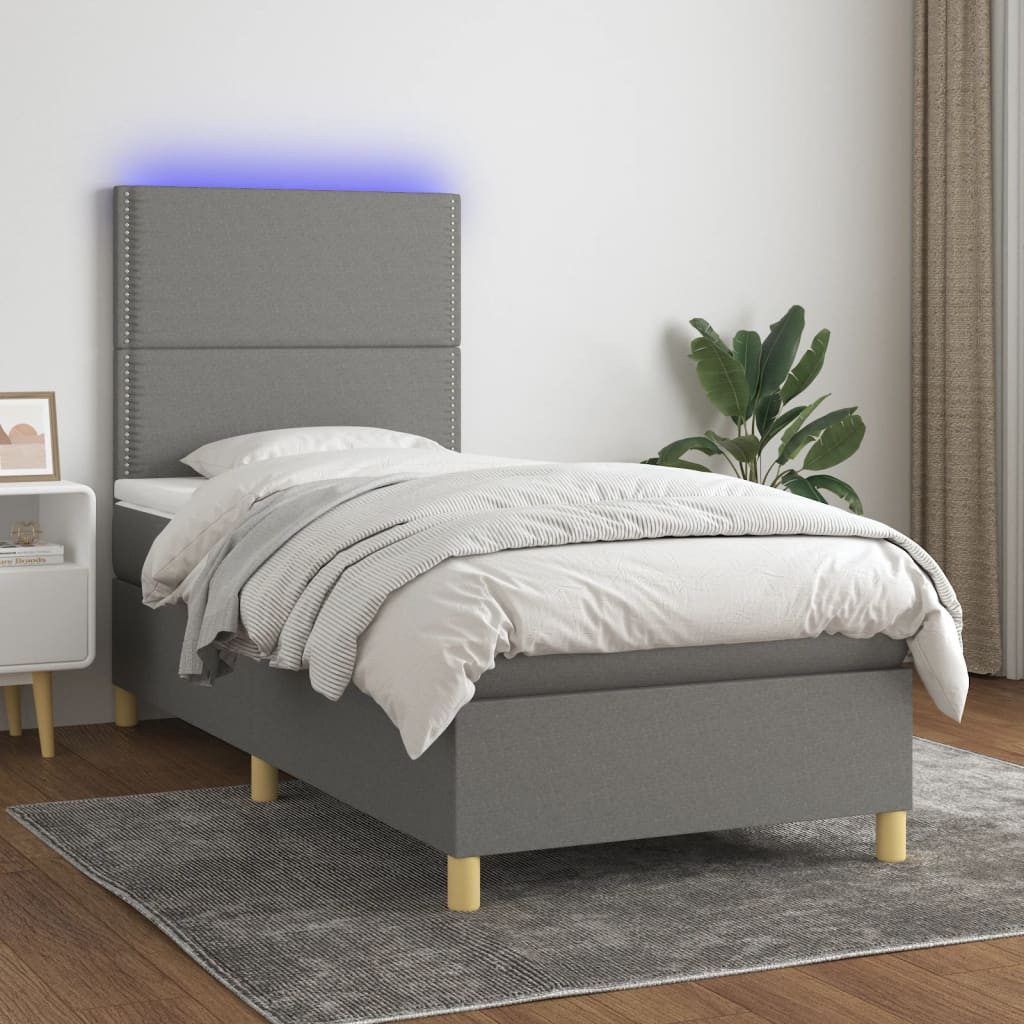 vidaXL Boxspringbett Boxspringbett mit Matratze LED Dunkelgrau 90x200 cm St günstig online kaufen