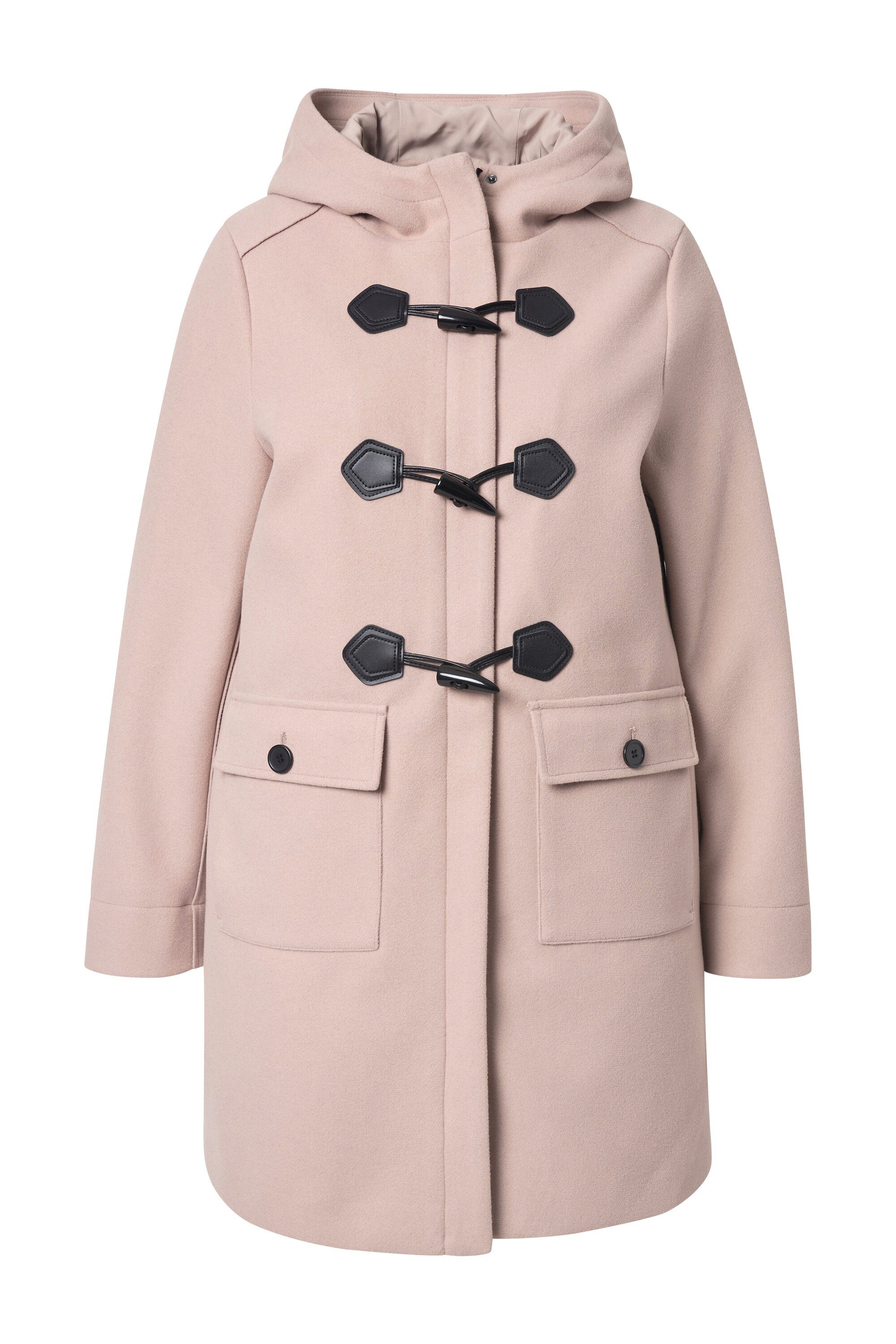Ulla Popken Wintermantel Dufflecoat A-Linie Wolloptik Knebelknöpfe Kapuze günstig online kaufen