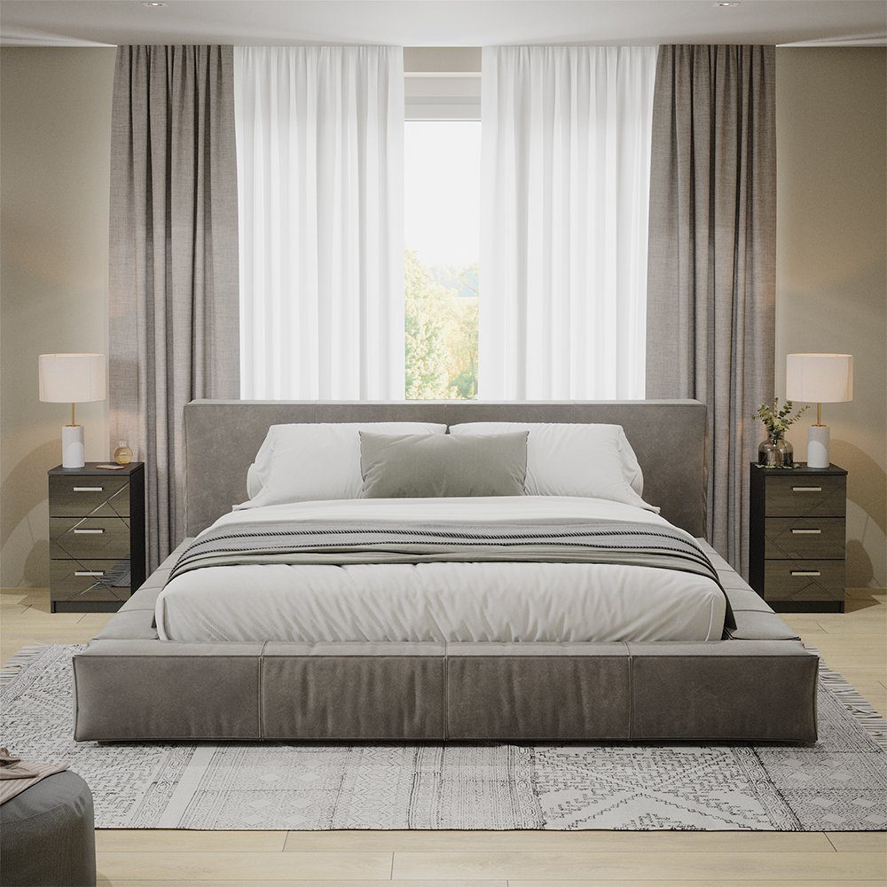 Vicco Nachtschrank Irma, Schwarz Hochglanz, 37.6 x 66 cm 2er Set