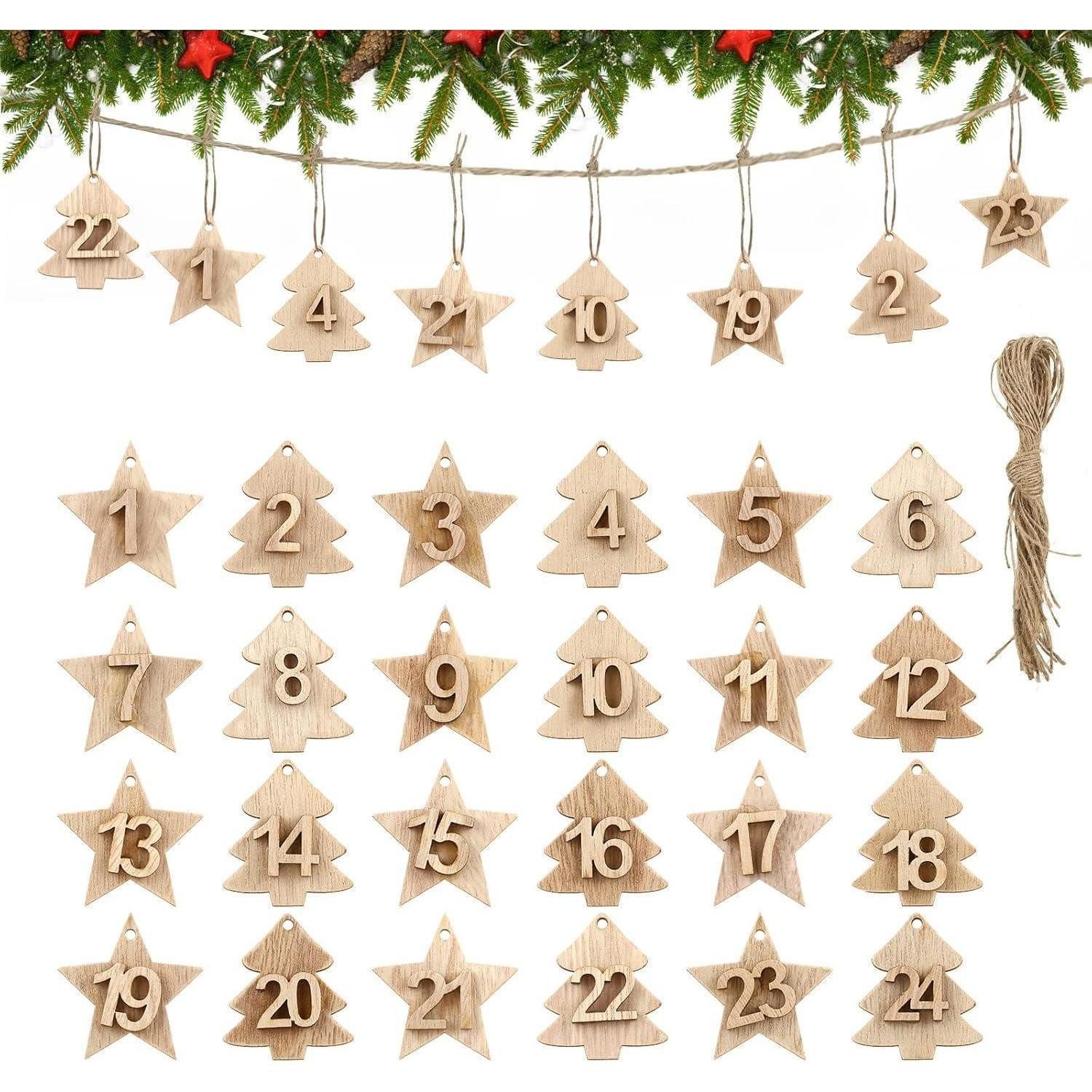 LuxusKollektion DIY-Adventskalender Adventskalender Holzanhänger 24 Zahlen Weihnachtsbaum Deko DIY