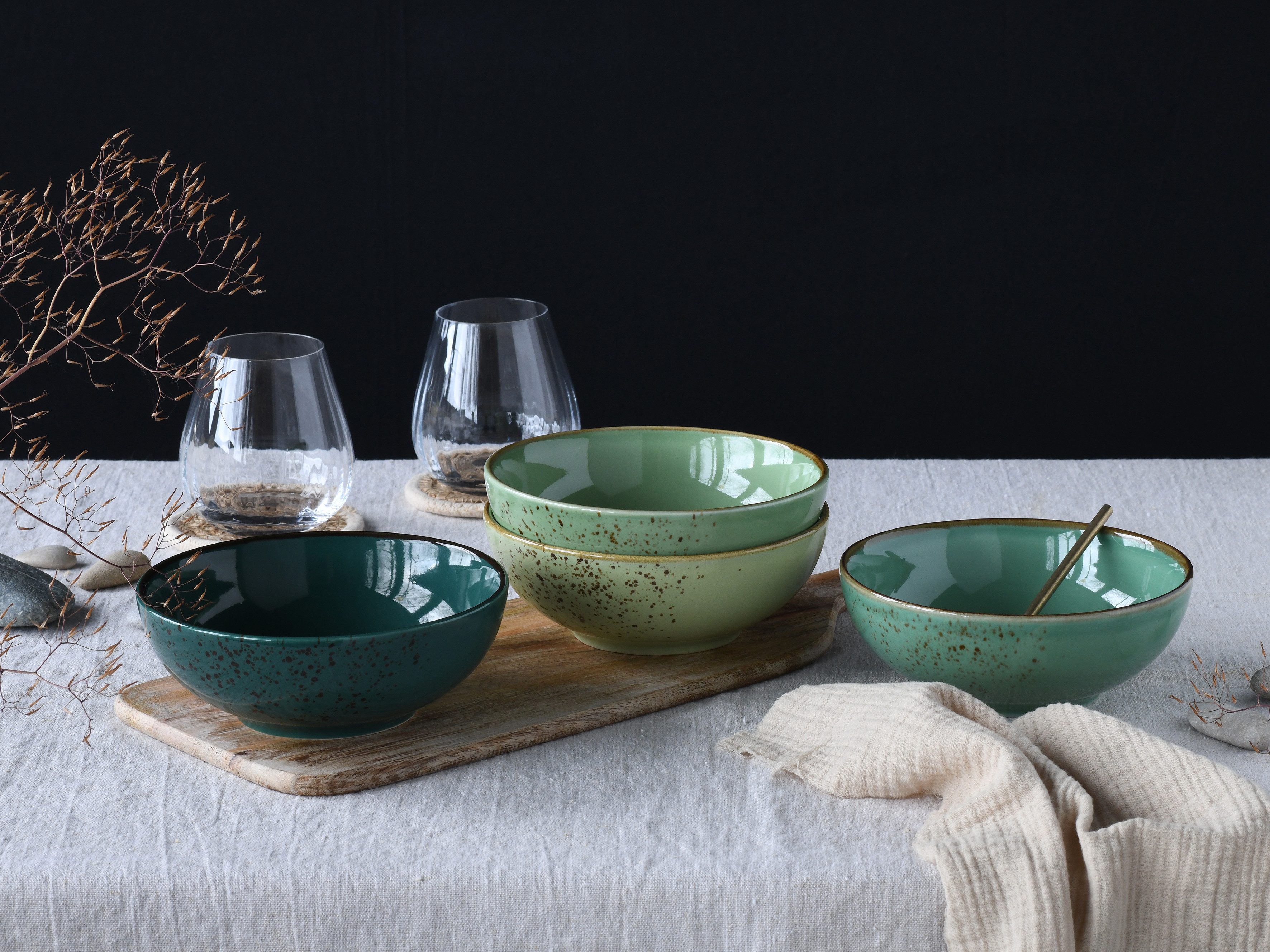 CreaTable Schale Nature Collection, Smoothie Bowl 4-tlg, Steinzeug, (Set, 4-tlg), Handwerklicher Look, Vintage