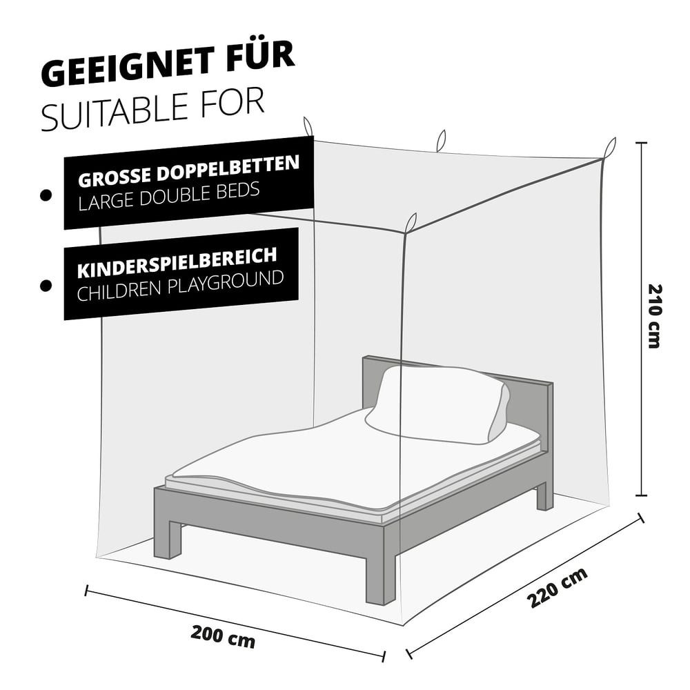 Lumaland Moskitonetz Mückennetz - Fliegennetz - Einzel & Doppelbett, Schutz vor Fliegen, Mücken, Insekten, Moskitos In- & Outdoor waschbar