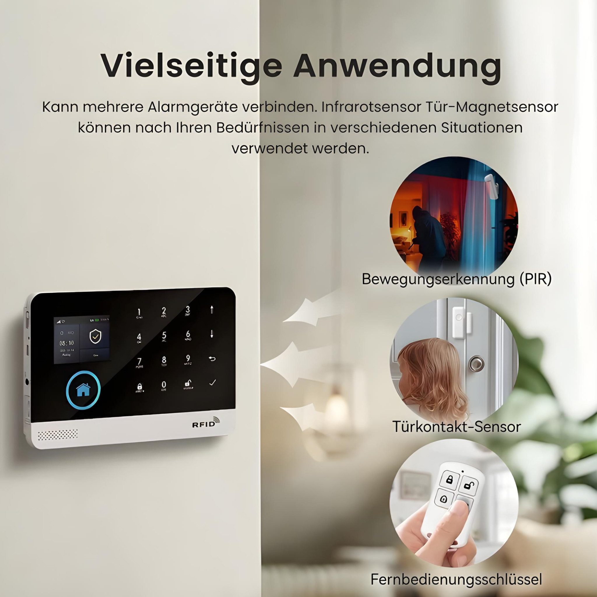 HS.SUPPLY WLAN Haus Alarmanlage Set Smart Home mit App Türsensor Sirene Alarmanlage (WLAN, App-Steuerung, Echtzeit-Benachrichtigung, 24/7 Schutz)