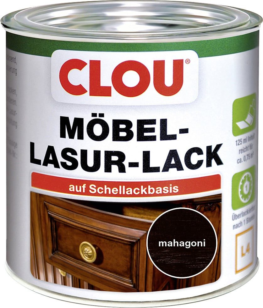 CLOU Holzlack Clou Möbel Lack L4 125 ml mahagoni – Bild 2 von 2