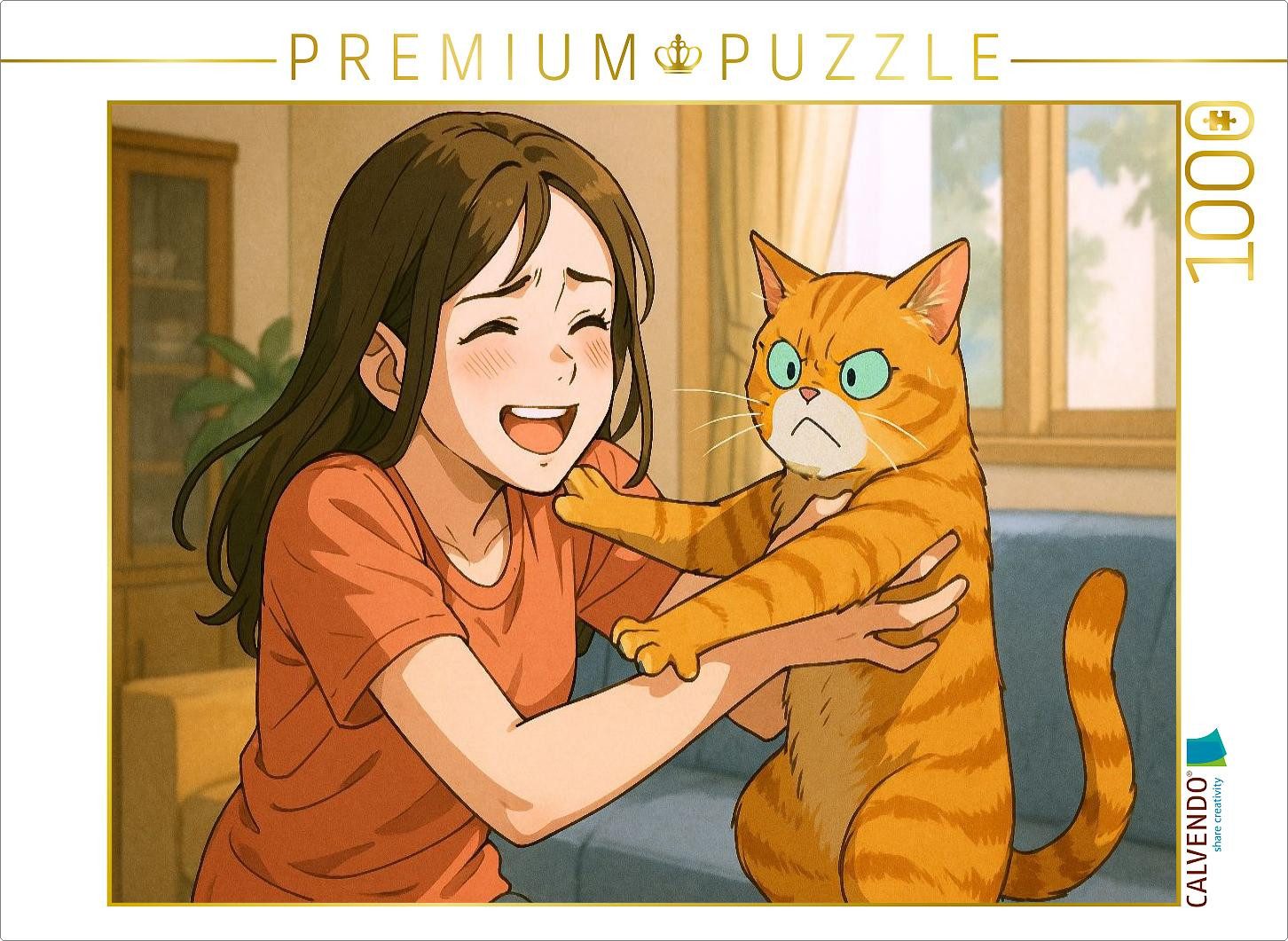 CALVENDO Puzzle CALVENDO Puzzle Frau umarmt Katze, die das nicht will, 1000 Teile Leg, 1000 Puzzleteile