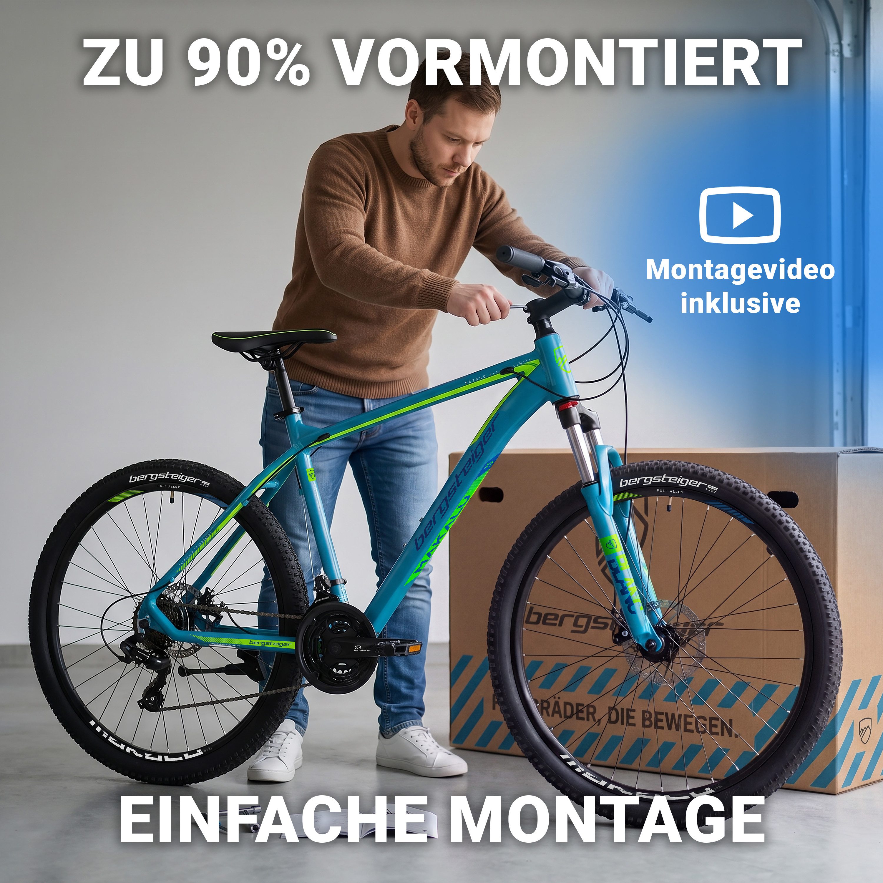 bergsteiger Mountainbike Makalu 26, 29 Zoll Mountainbike Alu, geeignet ab 150 cm, Damen, Herren, 21 Gang Shimano Tourney RD-TY300 Schaltwerk, Kettenschaltung, S – Bild 5 von 5