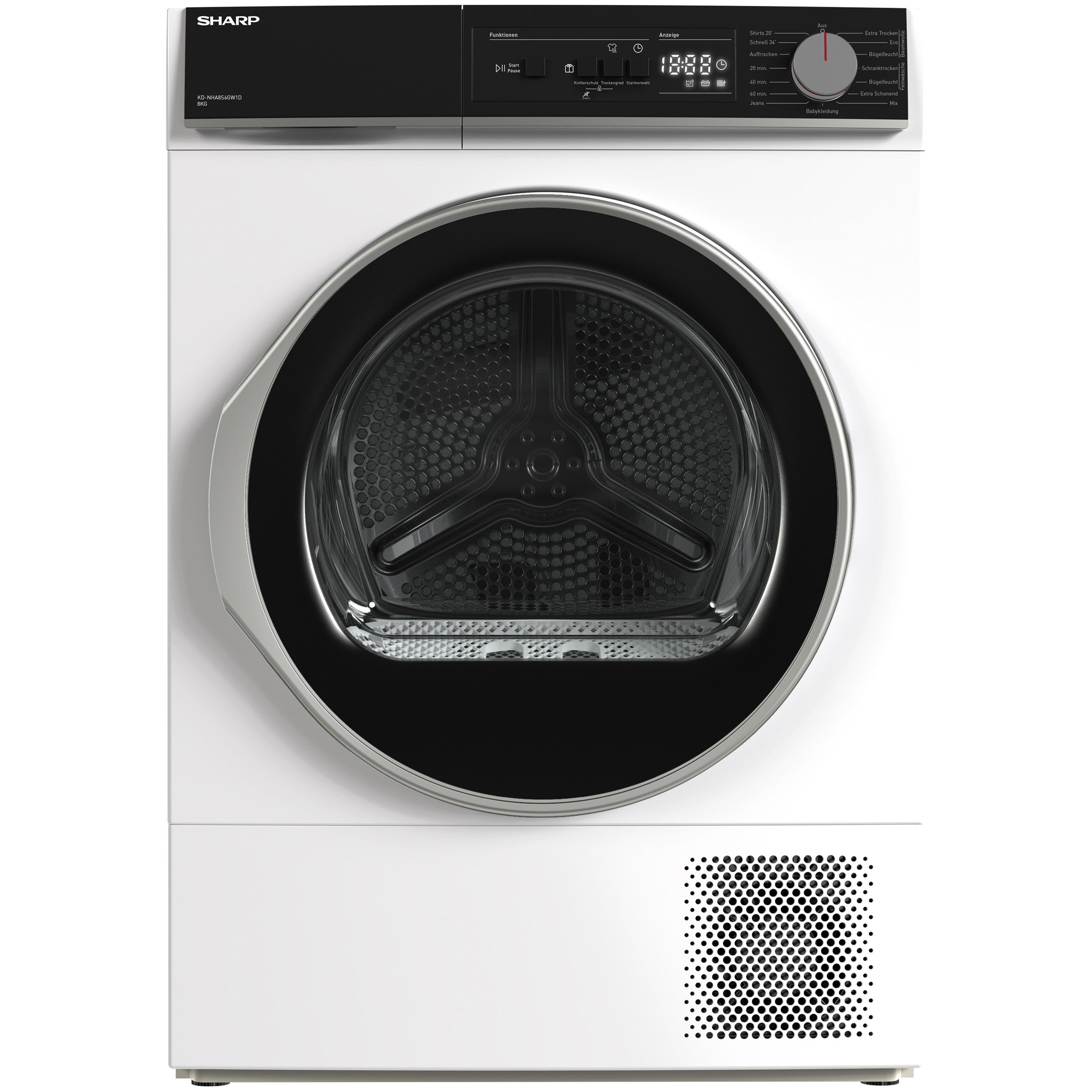 Sharp Wärmepumpentrockner KD-NHA8S6GW1D-DE, 8kg Trockner, Wäschetrockner, 15 Programme, Bubble-Drum, Knitterschutz