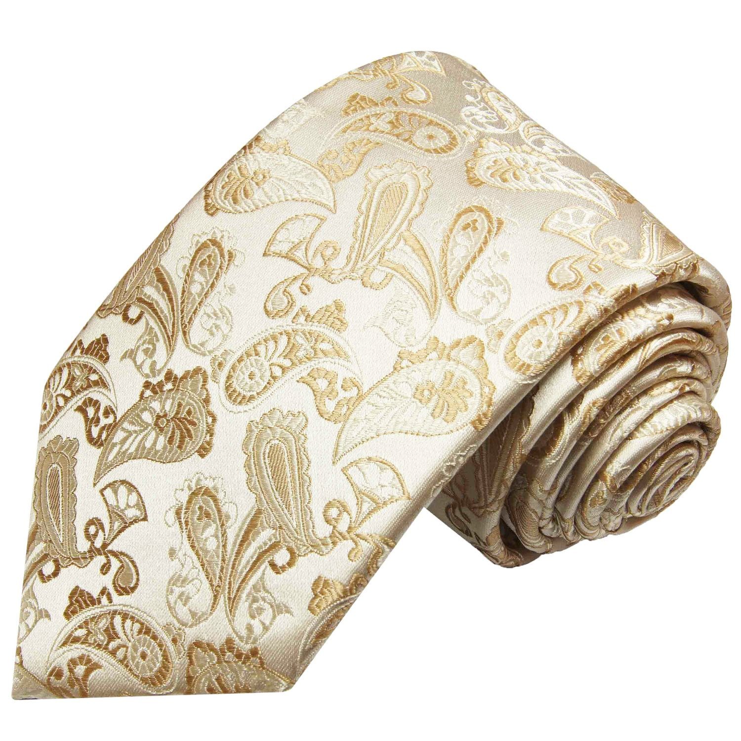 Paul Malone Krawatte Elegante Seidenkrawatte Herren Schlips paisley brokat 100% Seide Breit (8cm), ivory braun 762