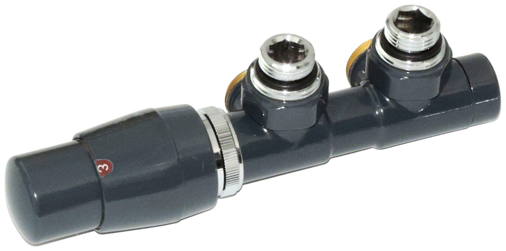 Ximax Heizkörperthermostat Mittenanschlussgarnitur, Twins Eck, 15 mm, Eck-Ausführung, Anthrazit