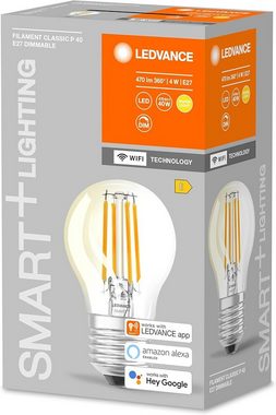 Ledvance LED-Leuchtmittel Lampe E27 warmweiß mini Tropfenform Smart Wifi Glühbirne 4W, E27, Warmweiss, Dimmbar, Energiesparend, App-Steuerung