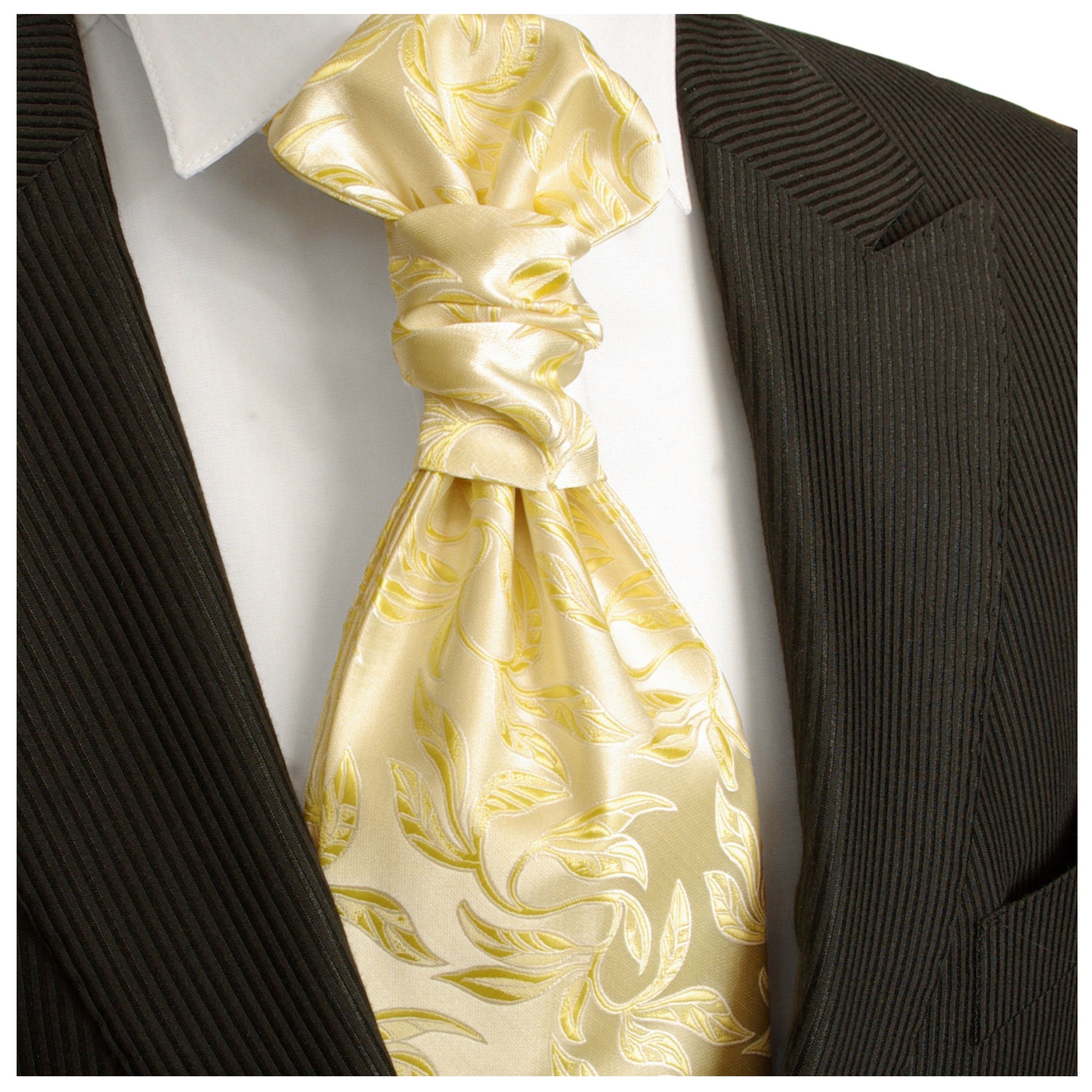 Paul Malone Krawatte Elegantes Herren Plastron geblümt Hochzeitskrawatte - vorgebunden creme gold v15