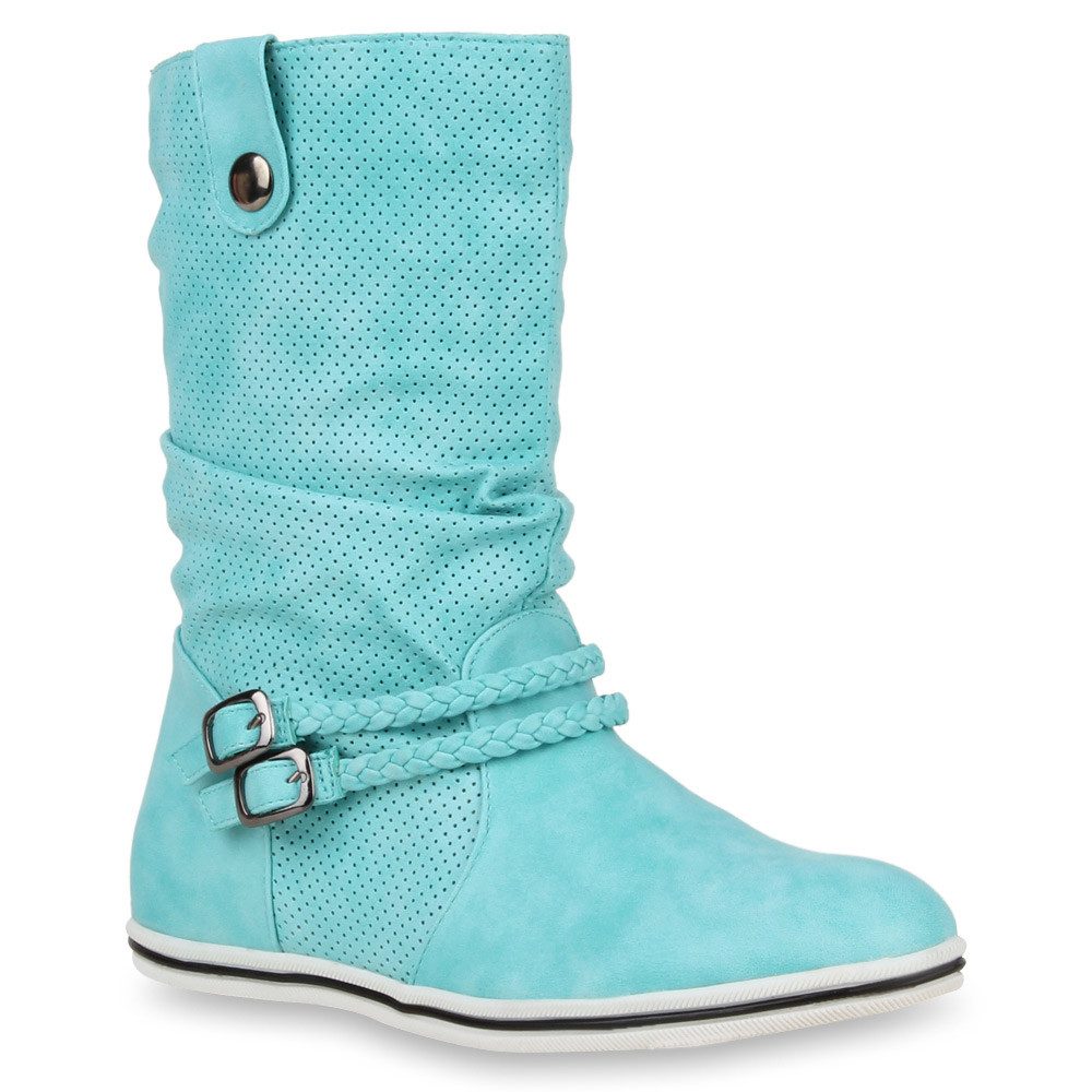 VAN HILL 70991 Schlupfstiefel Damen Schlupfstiefel Sportliche Stiefel Leder-Optik Boots Schnalle