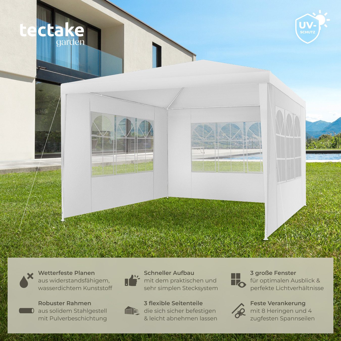 tectake Pavillon Barinas, mit 3 Seitenteilen, günstig online kaufen