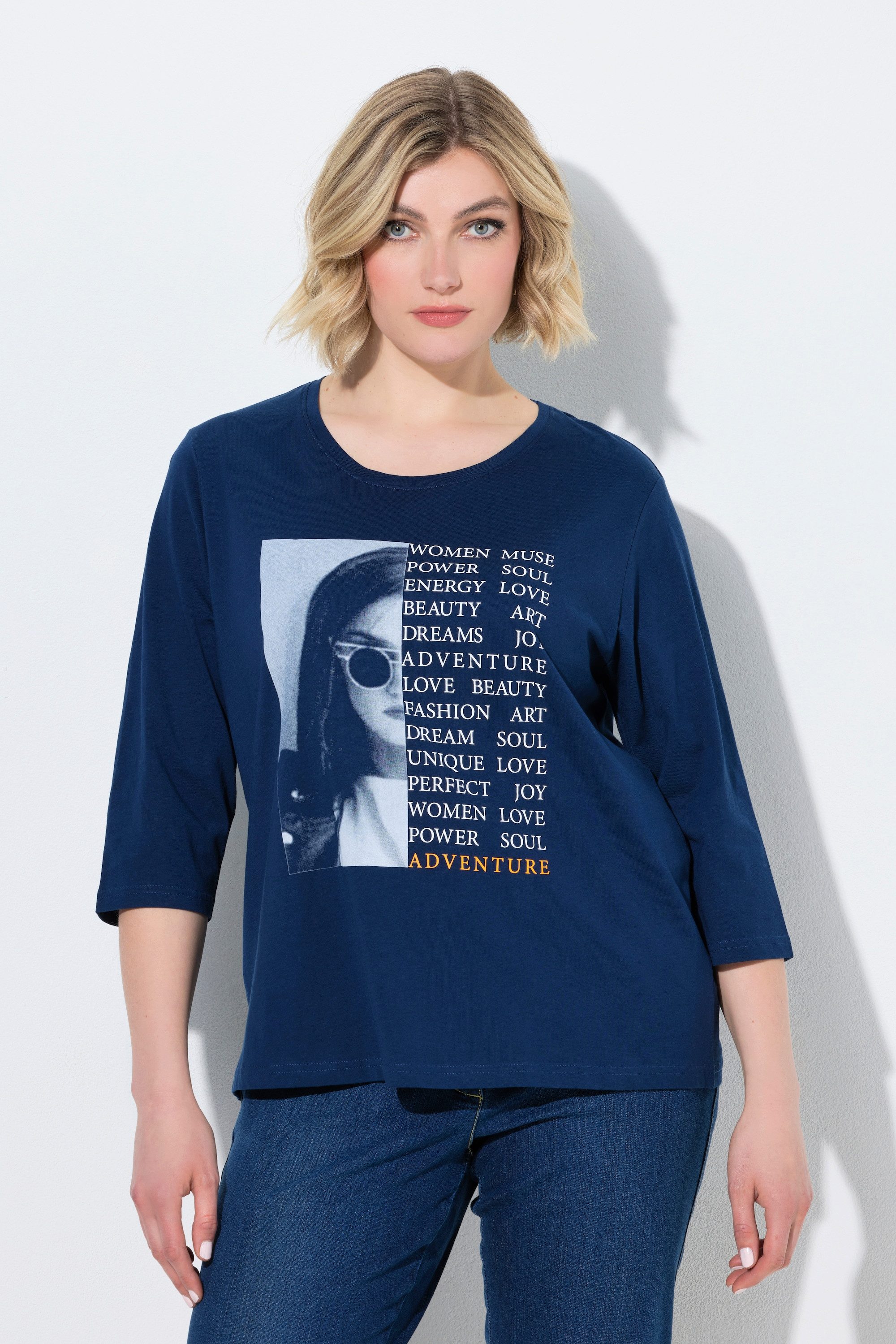 T-Shirt Shirt Foto-/Schriftmotiv Rundhals 3/4-Arm