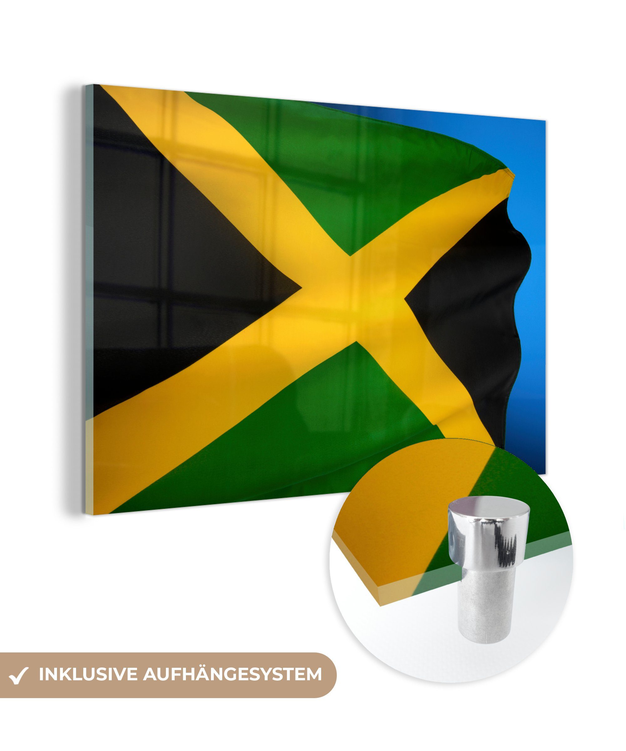 MuchoWow Acrylglasbild Die Nationalflagge von Jamaika, (1 St), Acrylglasbilder Wohnzimmer & Schlafzimmer