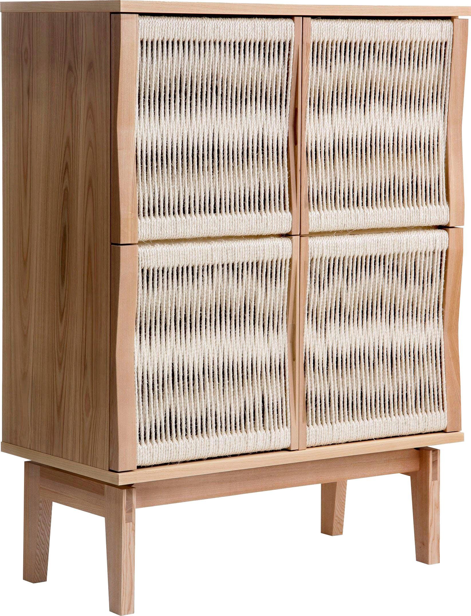 Woodman Highboard Lidia, Stauraumschrank, Türenfronten aus geflochtenem Hanfseil, Breite 90 cm