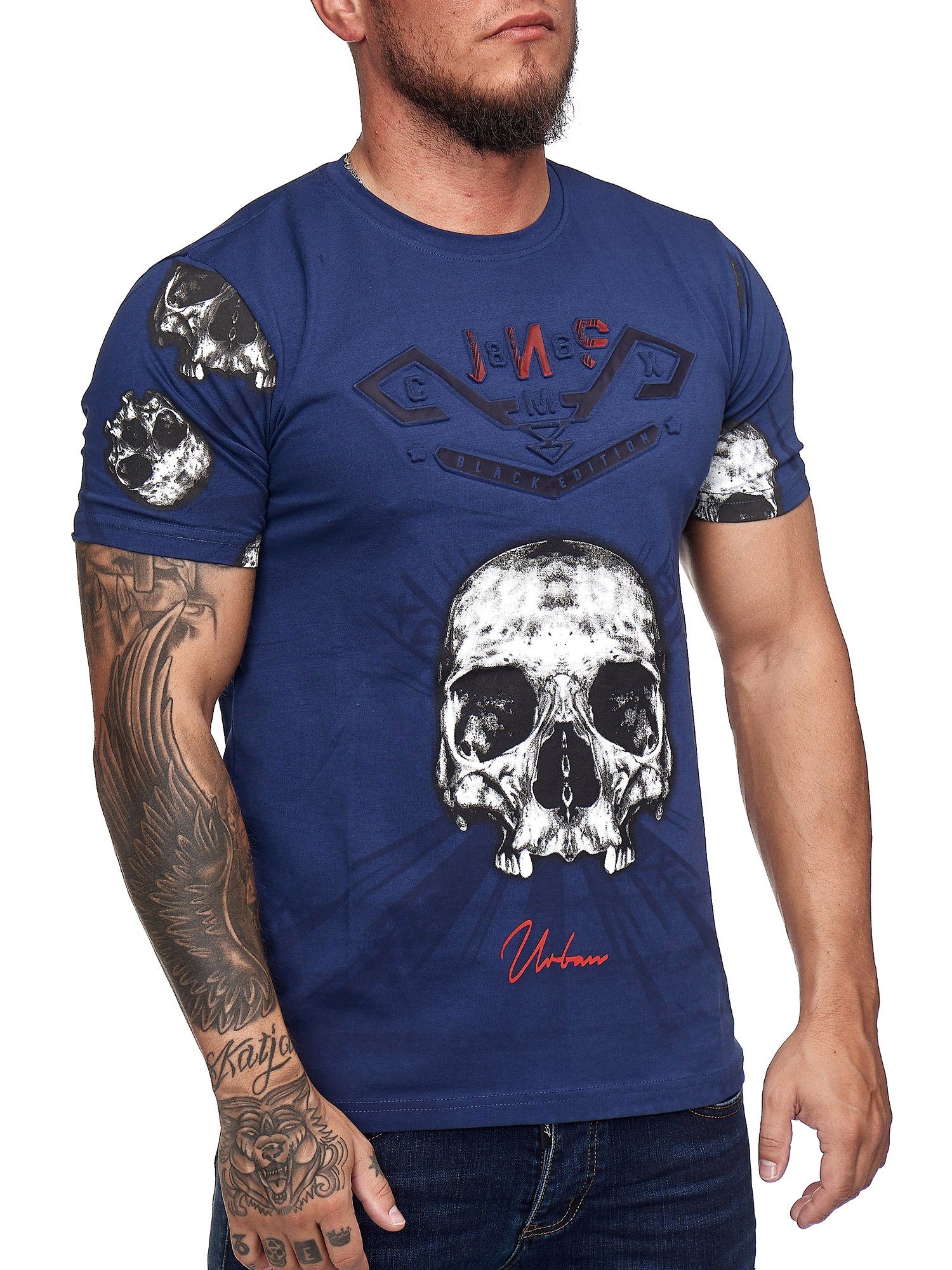OneRedox T-Shirt Design) 1-tlg., im Casual Kurzarmshirt Tee, Freizeit modischem Fitness Polo (Shirt Navy TS-19-1194C