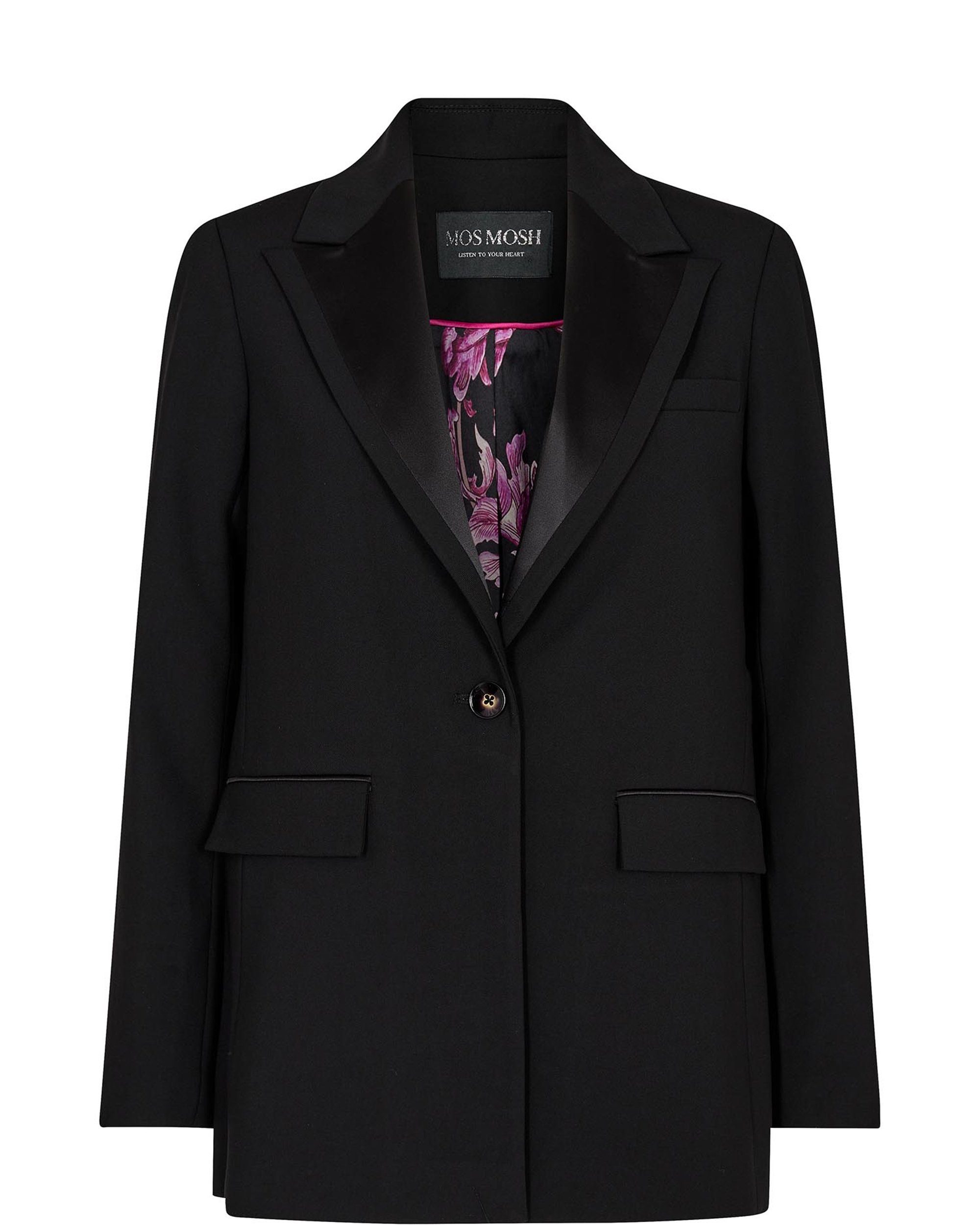 Mos Mosh Bine Marble Satin Blazer With Button Detail Black Mix