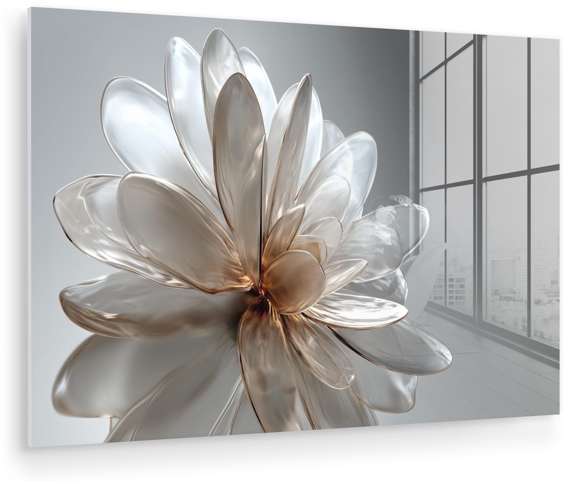 MuchoWow Acrylglasbild Blume - Weiß - Neutral, Inkl. Aufhängung, Glasbilder Wohnzimmer, Schlafzimmer, Flur & Esszimmer, 30x20 cm