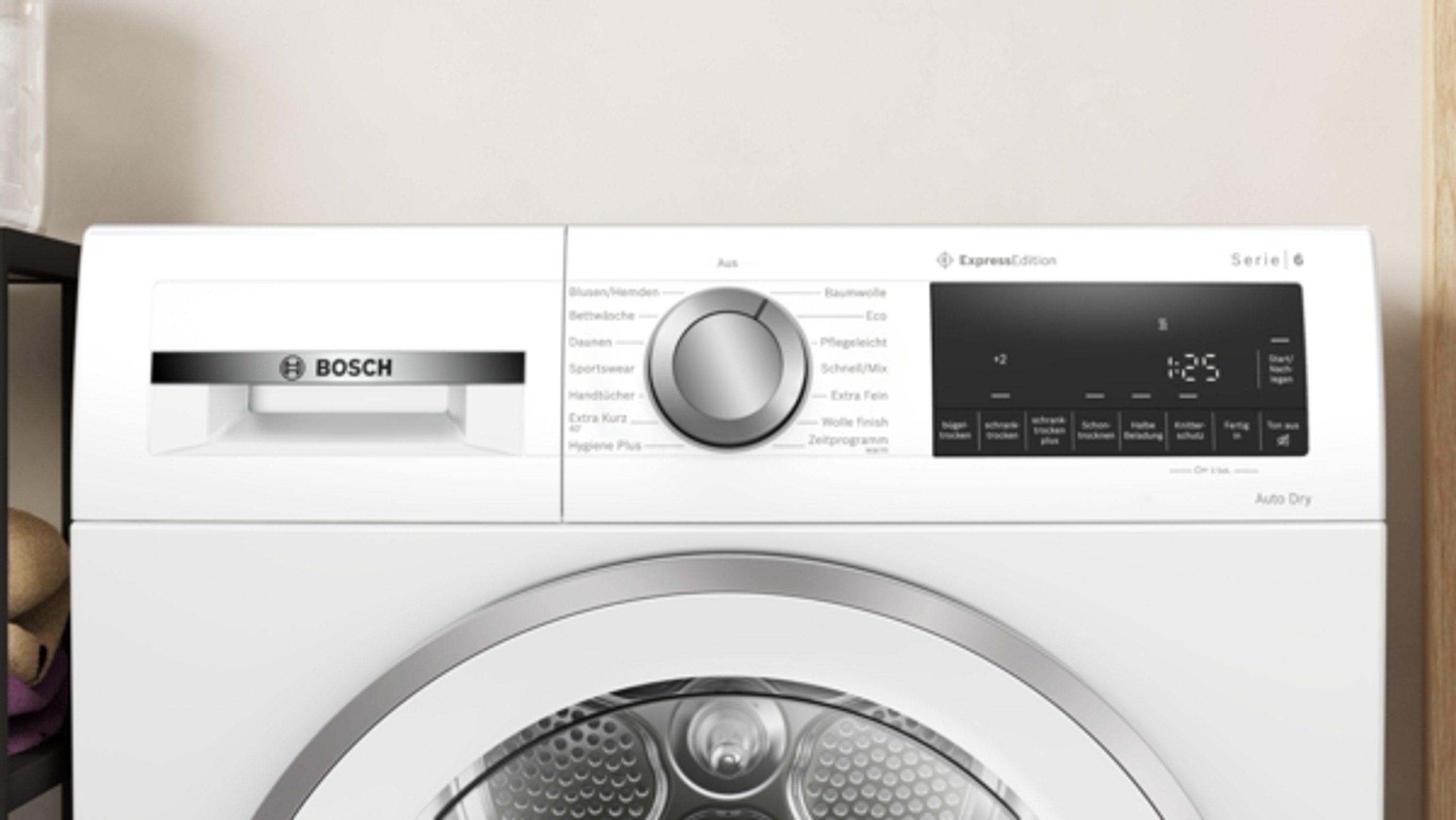 BOSCH Wärmepumpentrockner Serie 6 WQG233DH1, Freistehend, Weiß, Nachlegefunktion