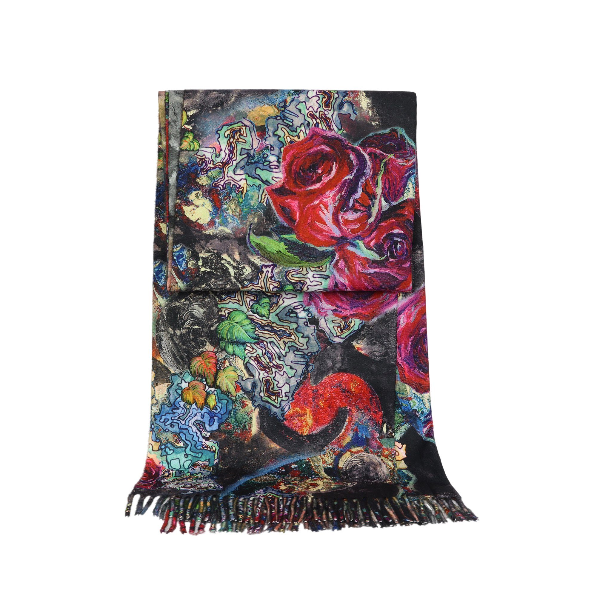 ZEBRO Modeschal Schal, mit Fransen / Tuch / Blumenmuster / Modetuch