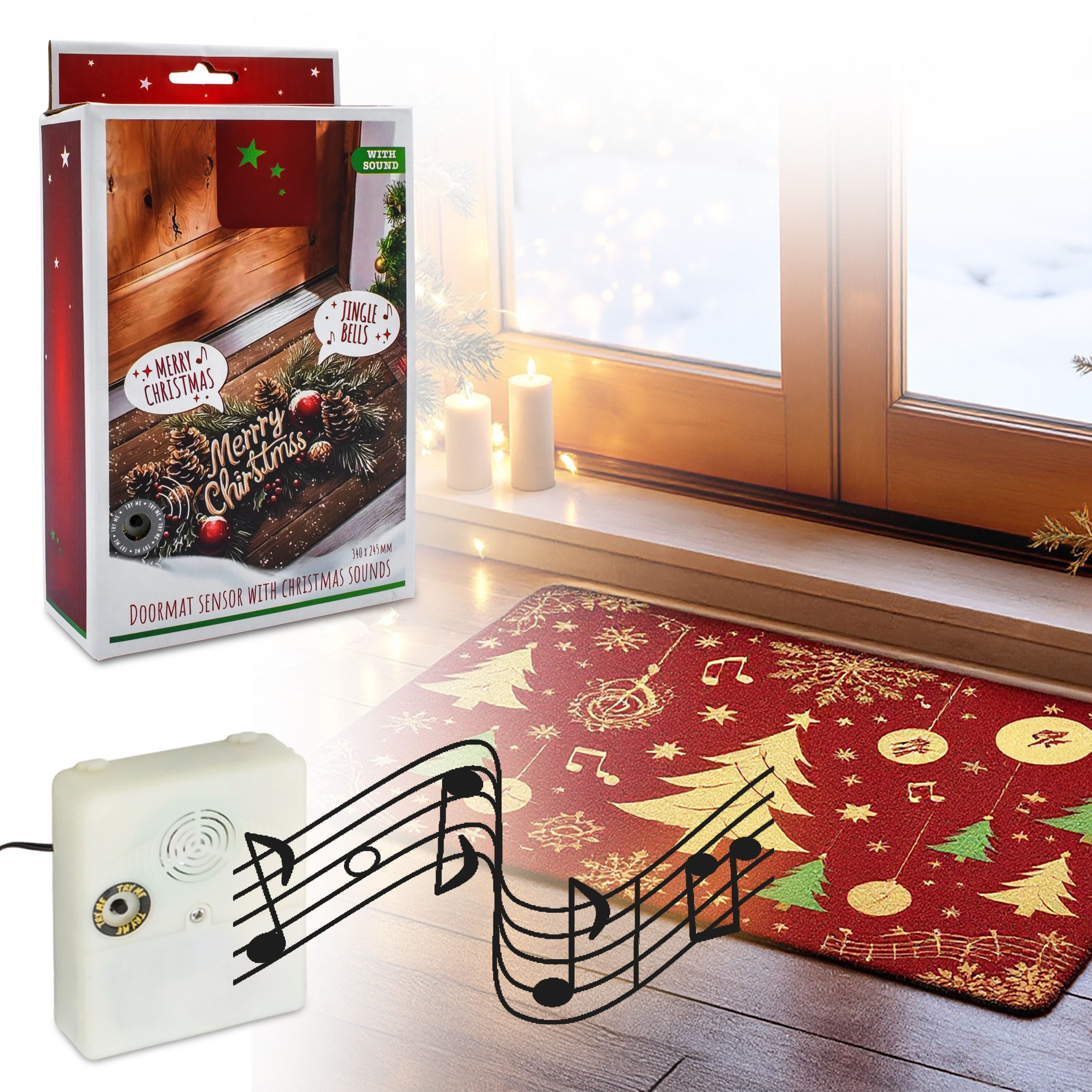 Spetebo Teppichunterlage Weihnachtsmusik Türmatten Sensor mit 2 Liedern - 34 x 24 cm, (Anzahl, 1-St., Stück), spielt 2 verschiedene Weihnachtslieder