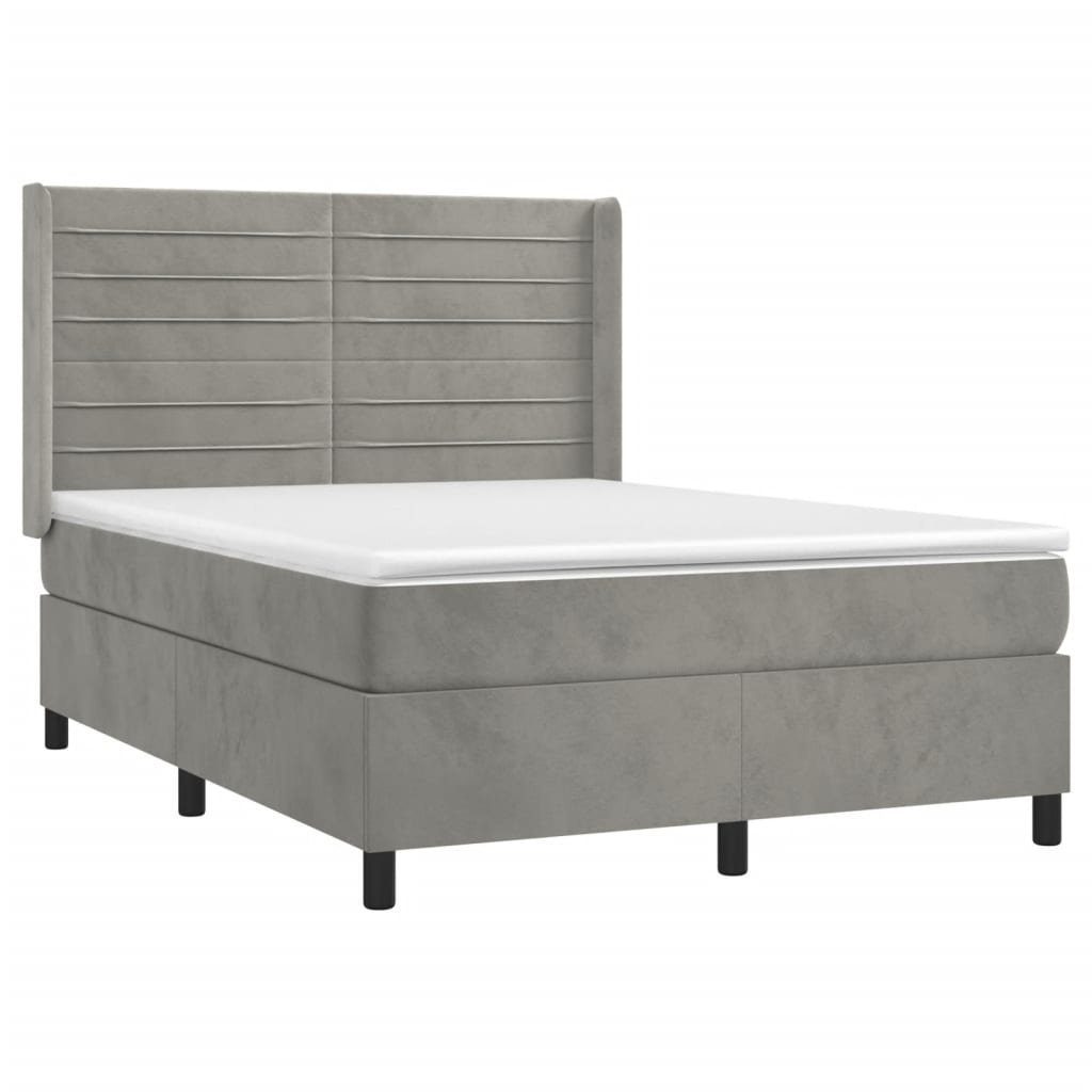 Bett Boxspringbett mit Matratze Hellgrau 140x200 cm Samt
