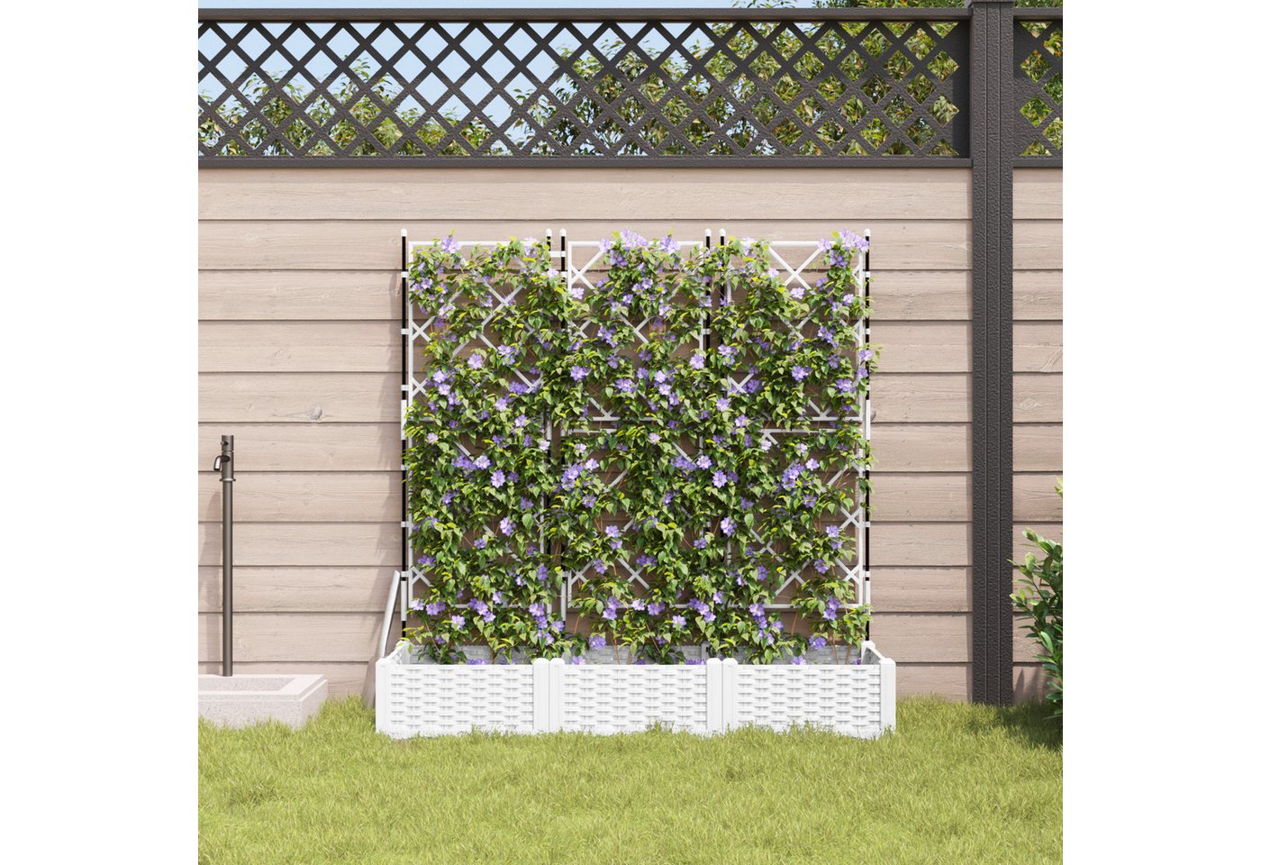 Thumbnail - vidaXL Blumentopf Pflanzkasten mit Rankgitter 3 Stk. Weiß 120x40x125,5 cm (1 St)