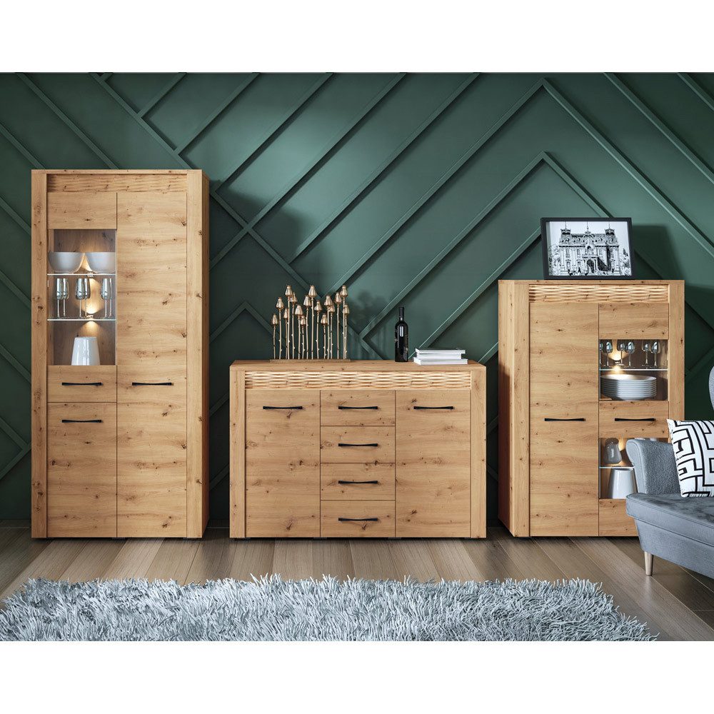 Lomadox Wohnwand ARTA-131, (3-St), mit Beleuchtung in Artisan Eiche Nb., : günstig online kaufen