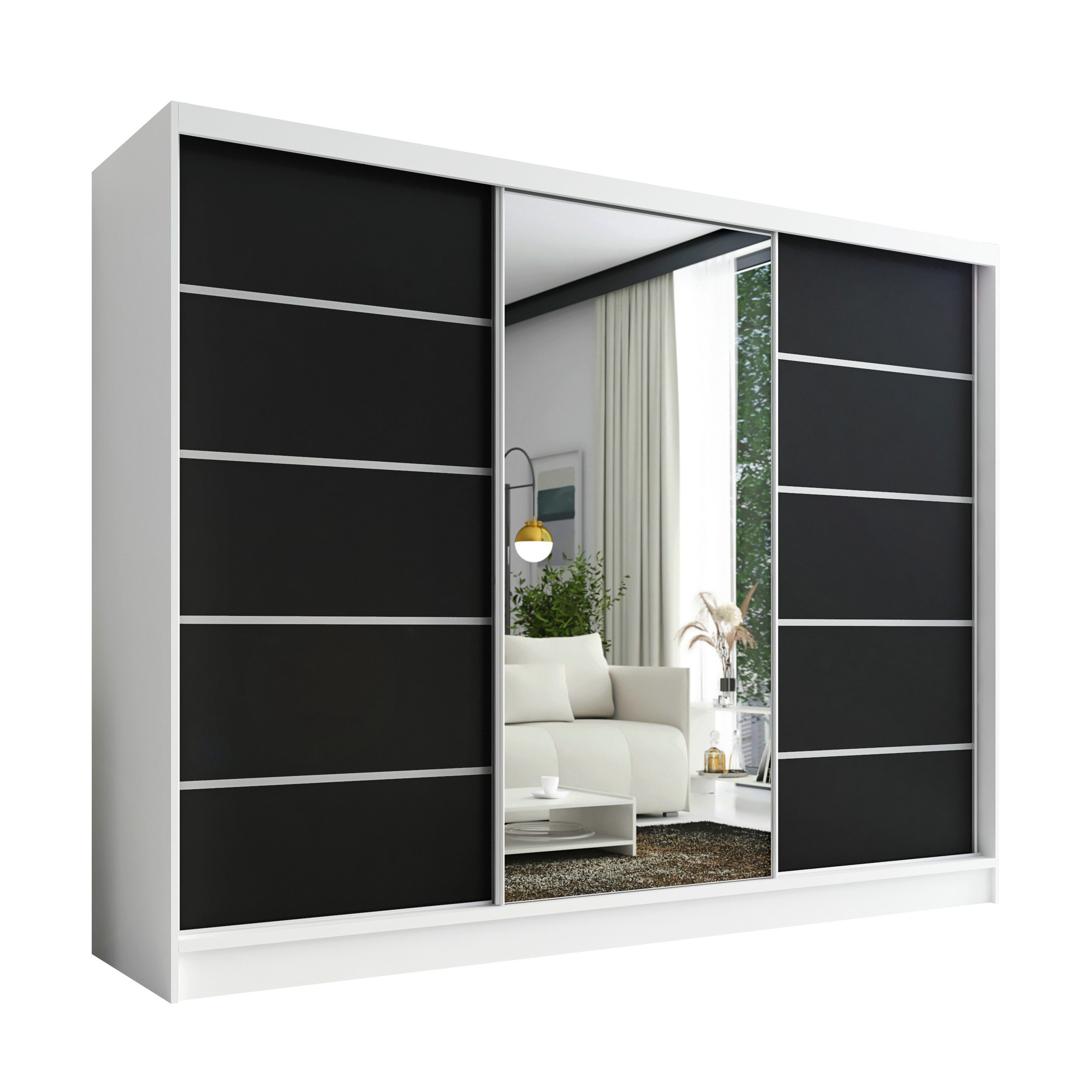 A&J MöbelLand GmbH Schiebetürenschrank AURELIA 1 mit 3 Schubladen und Spiegel (TOP ANGEBOT! Geräumiger Schrank mit einer Breite von 200 cm und Spiegel, ideal zur Aufbewahrung von Kleidung und Accessoires. 3 Schubladen und viel Stauraum. TOP PRODUKT! Wählen Sie das ideale Modell für Ihr Schlafzimmer!, Inclusive 3 Schubladen) Breite: 200 cm, Höhe: 215 cm, Tiefe: 59,5 cm