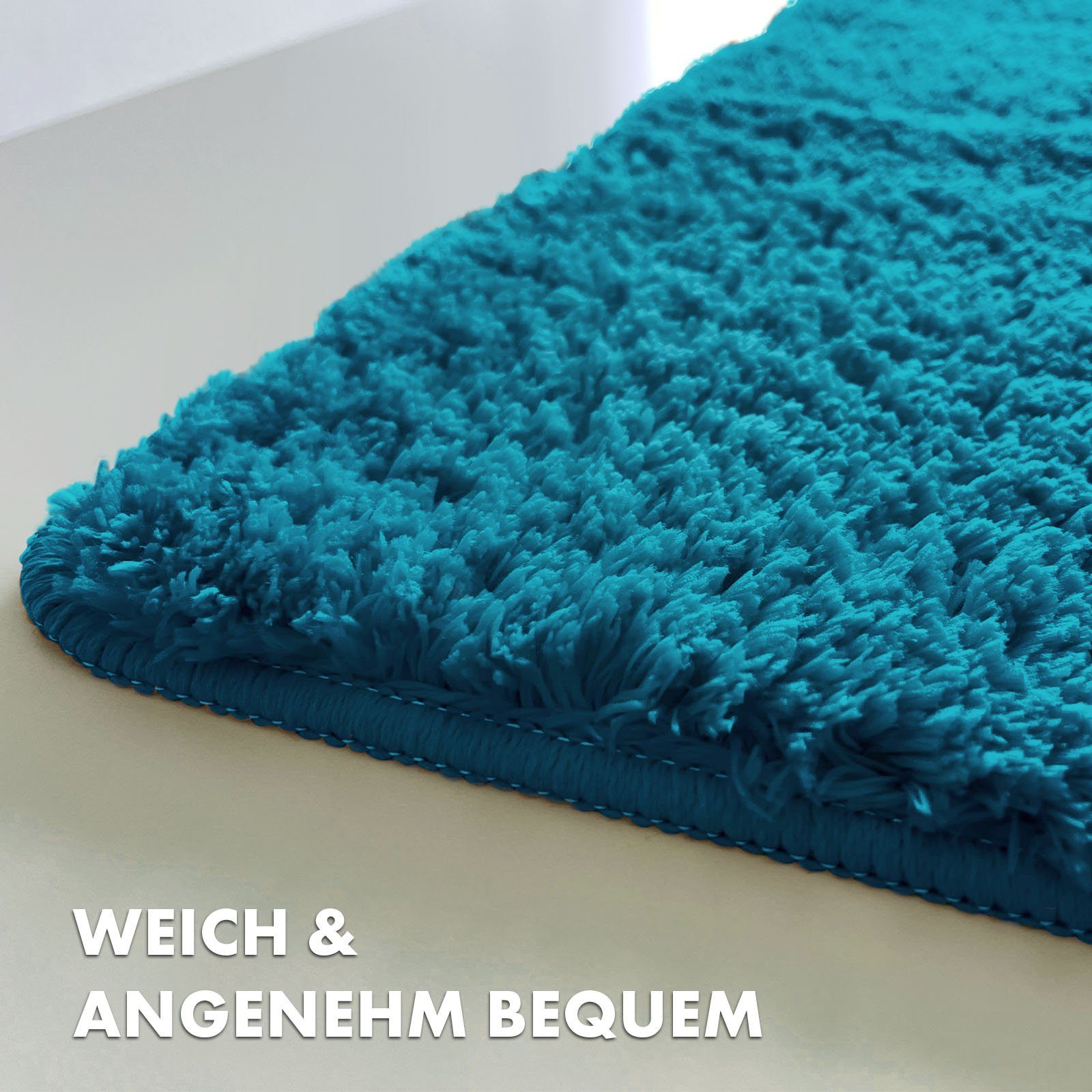 Kubus Badematte Karat Rechteckig, Badteppich, Extrem weicher & dichter Hochflor, Höhe 30 mm, rutschhemmende Latexbeschichtung, Polyester, Polyester, Waschmaschinenfest