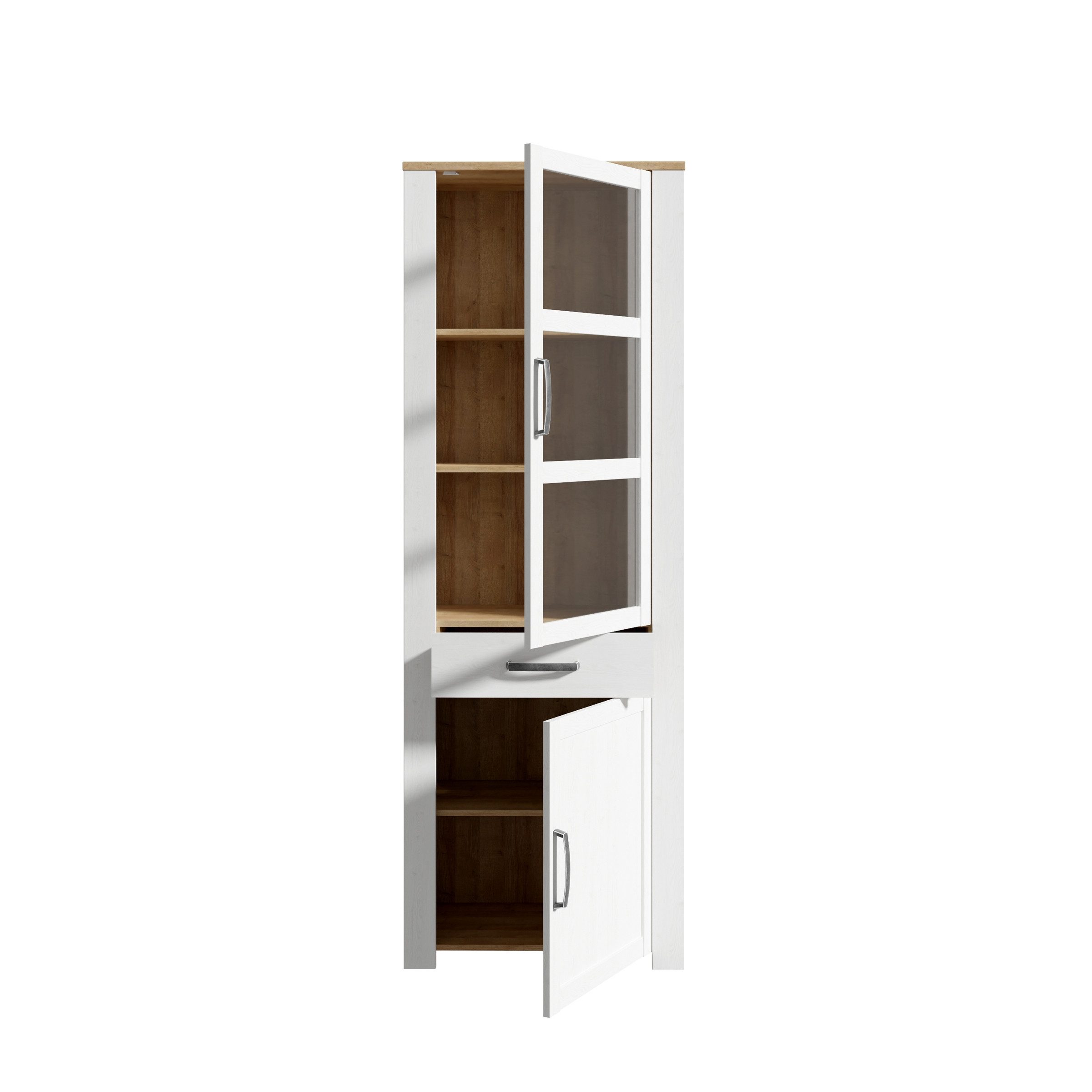 PREISBRECHER Stauraumvitrine BOHOL in Riviera Eiche Dekor / Sibiu - 71,7x205,4x42cm (BxHxT)