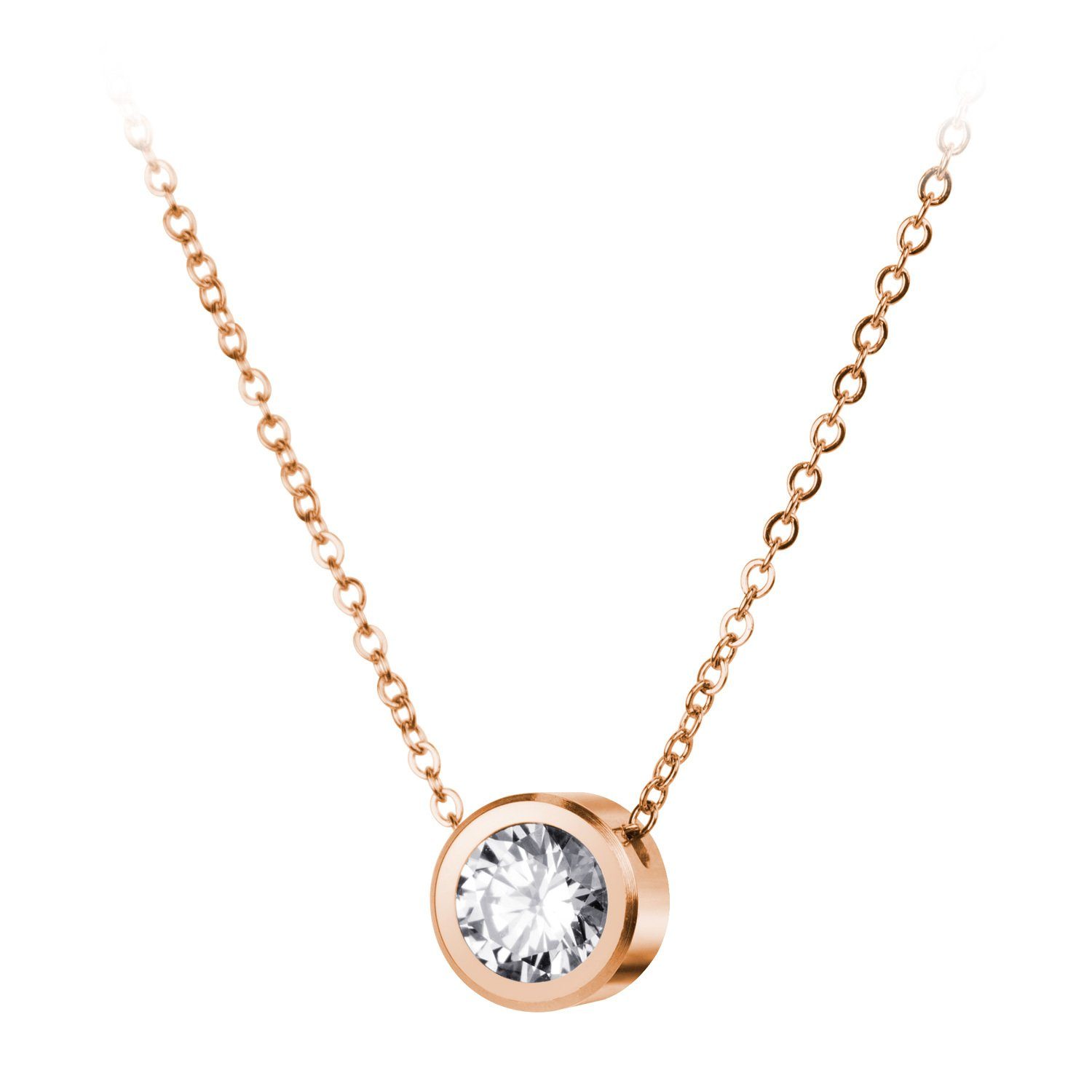 Zeeme Collierkettchen Edelstahl rosé-vergoldet 40+5cm mit weißem Zirkonia-Stein 8mm
