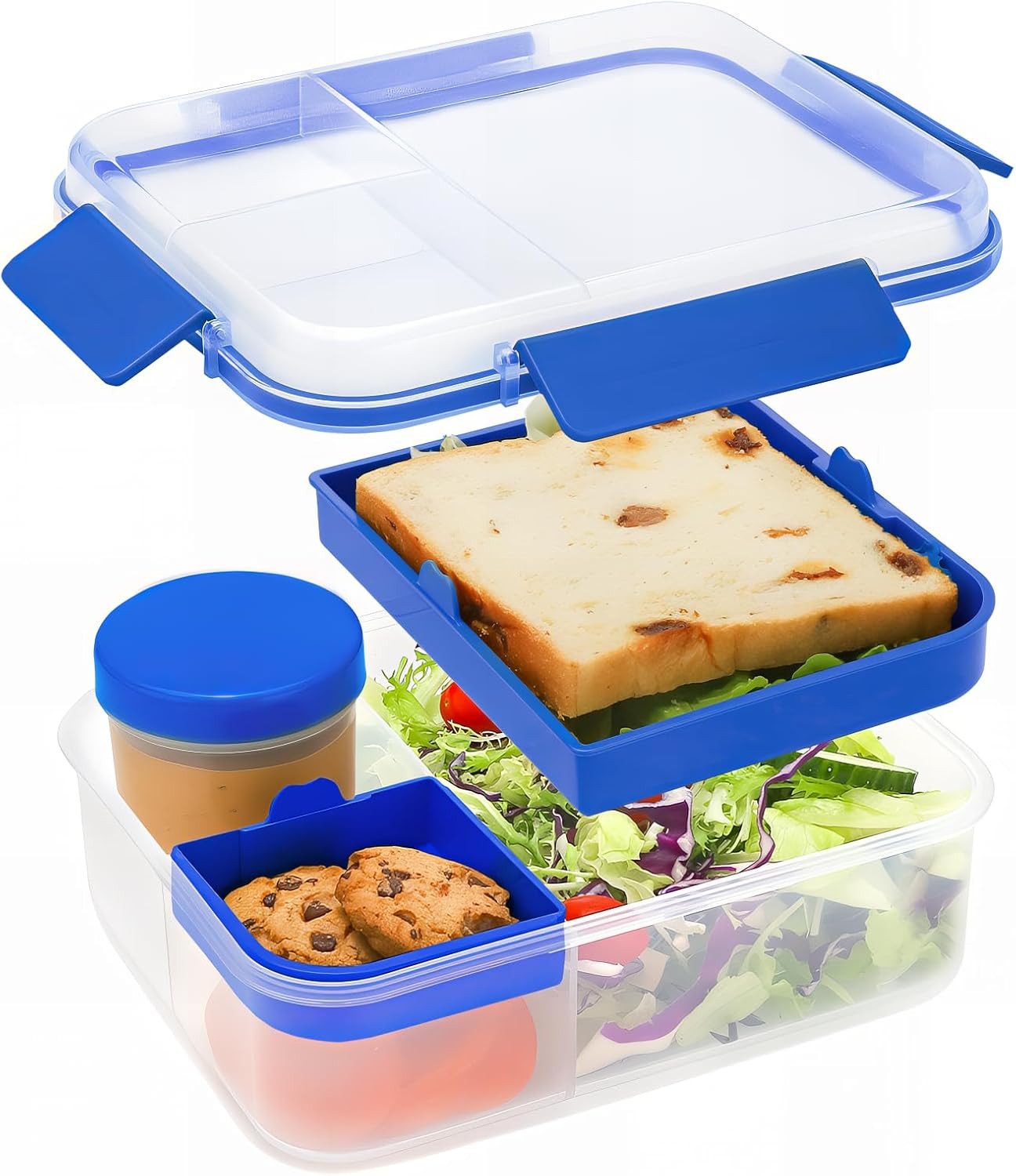 Diwzbyn Lunchbox 1600ML Auslaufsichere Brotdose Bento Box mit Fächern, (Salatbox to Go mit Soßenbox, Snackbox Frühstücksbox), für Schule Picknick Büro,für Kinder und Erwachsene