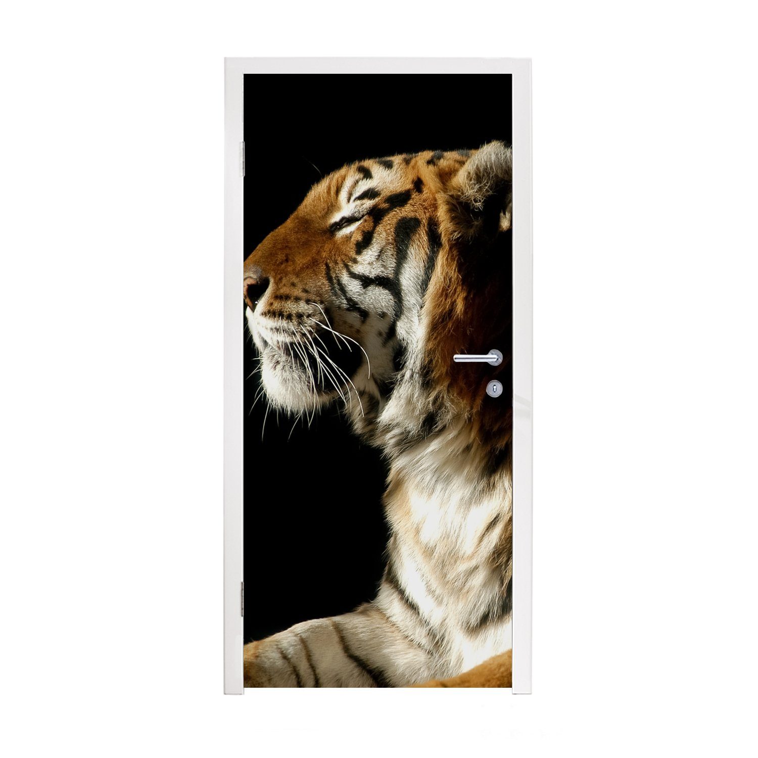MuchoWow Türtapete Tiger - Tiere - Schwarz, Matt, bedruckt, (1 St), Fototapete für Tür, Türaufkleber, 75x205 cm