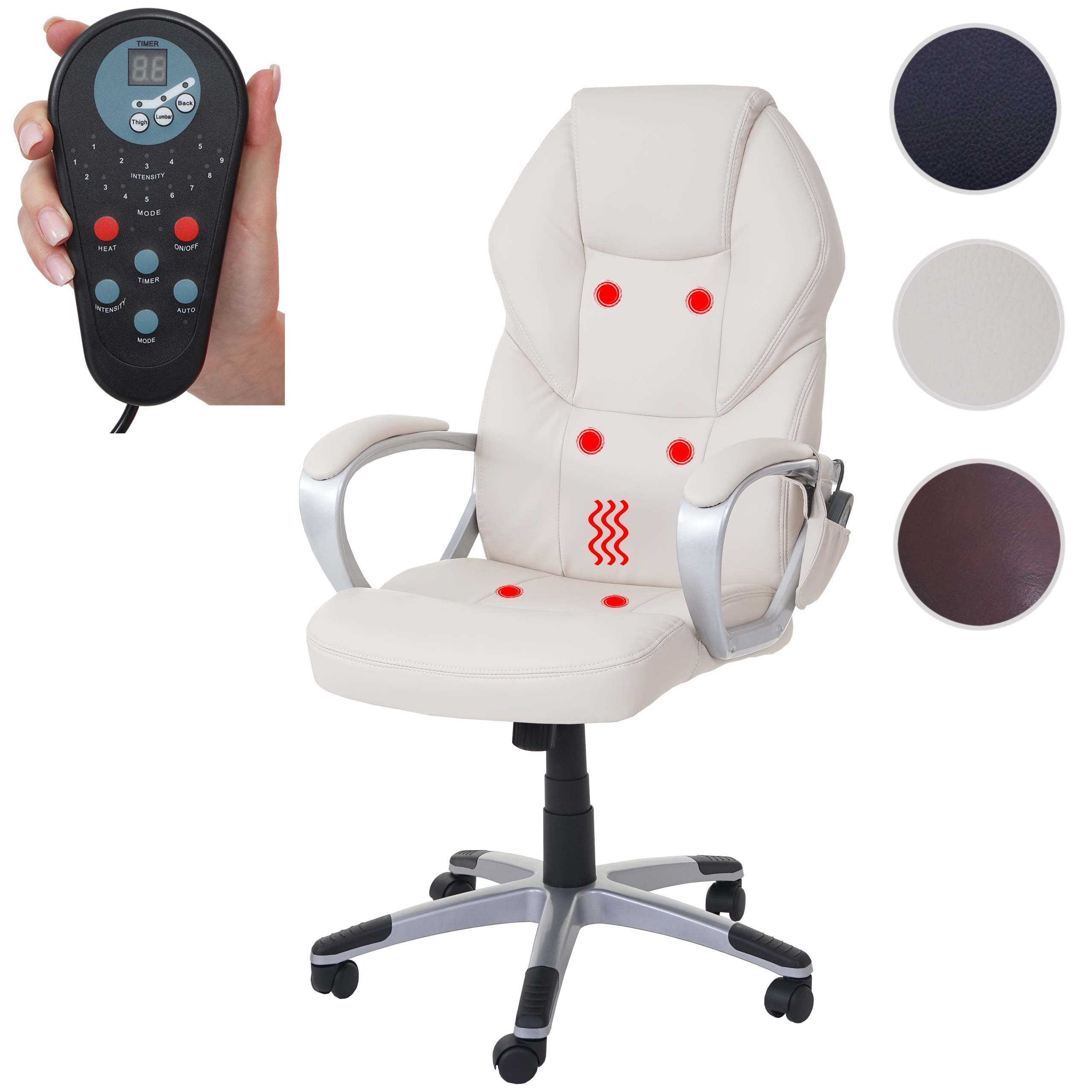MCW Schreibtischstuhl MCW-A69, 6-Punkt-Massage, Heizfunktion Rückenlehne, Wippmechanik in einstellbar creme