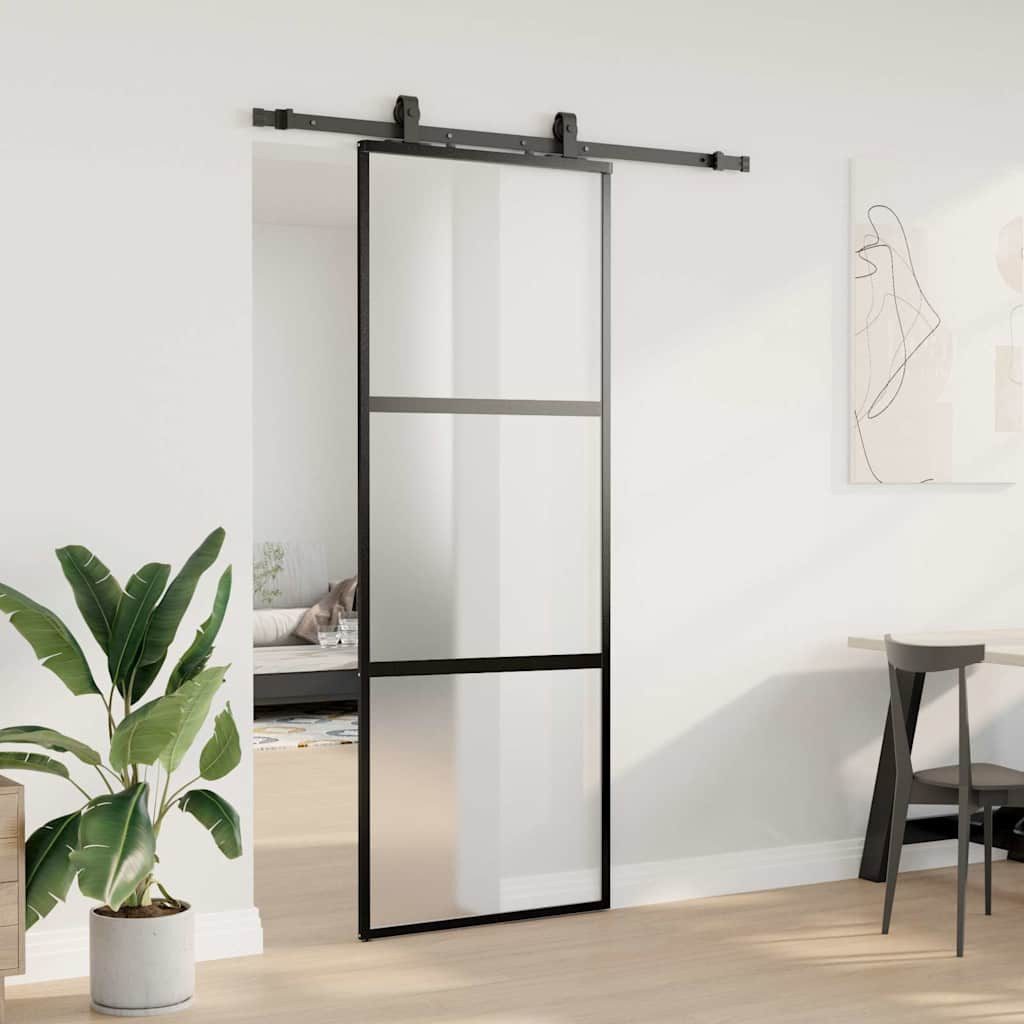 vidaXL Schiebetür, Schiebetür mit Beschlag Schwarz 76x205 cm Hartglas