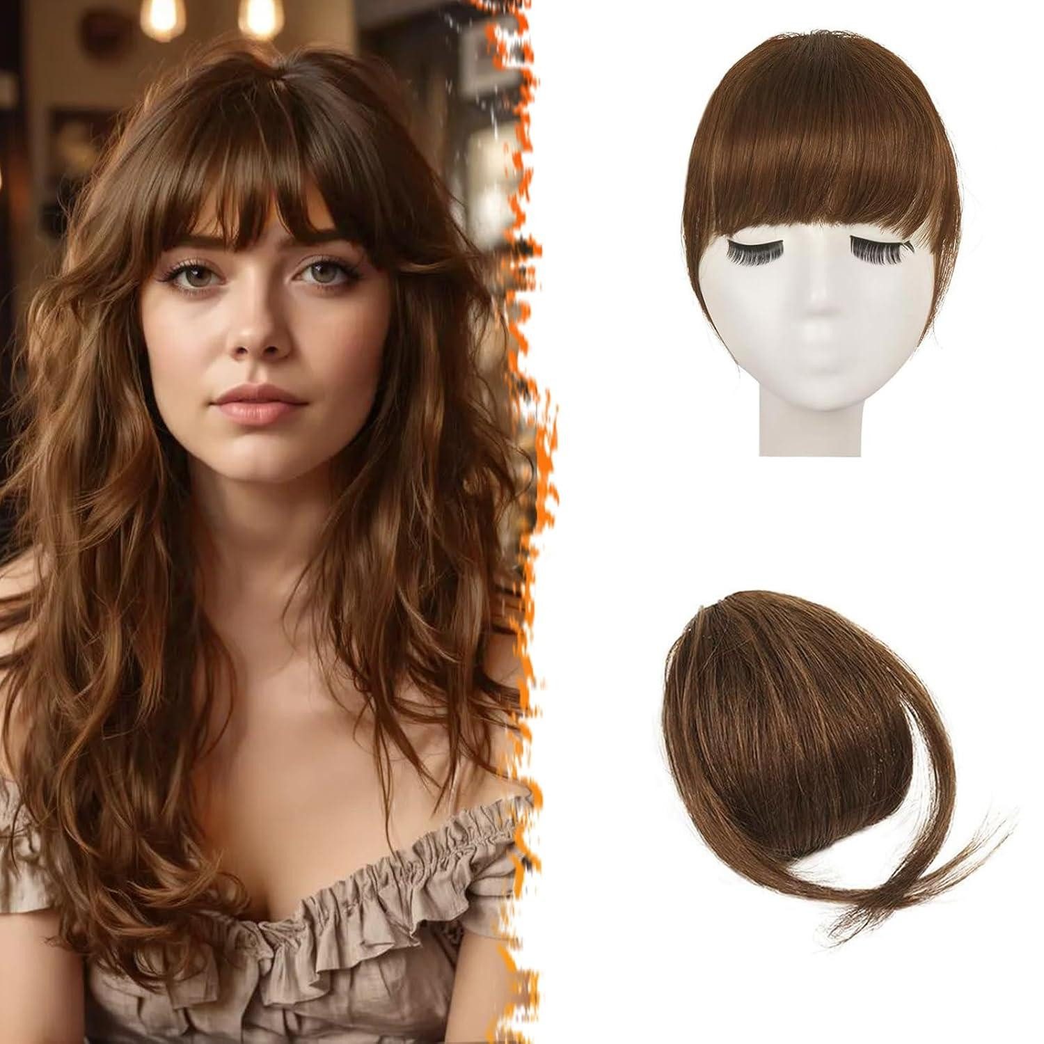Echthaar-Extension Echthaar Clip in Pony Mittelbraun Fringe Extensions