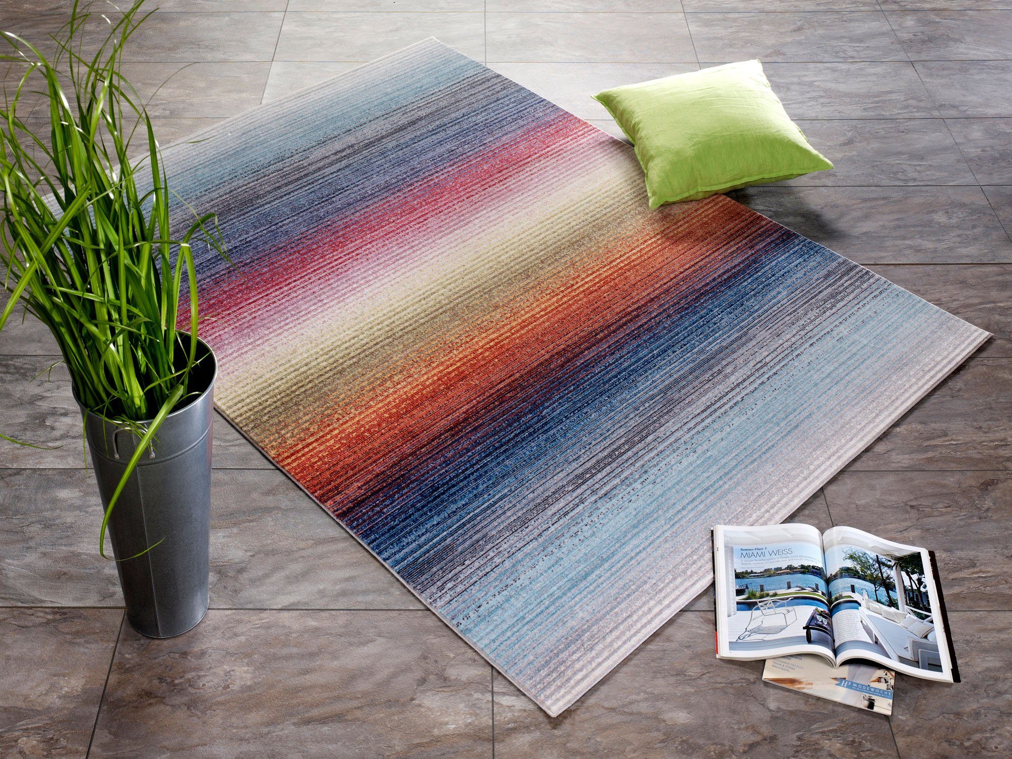 Teppich Rainbow Stripe, OCI DIE TEPPICHMARKE, rechteckig, Höhe: 5 mm,  Besonders weich durch Microfaser, Wohnzimmer