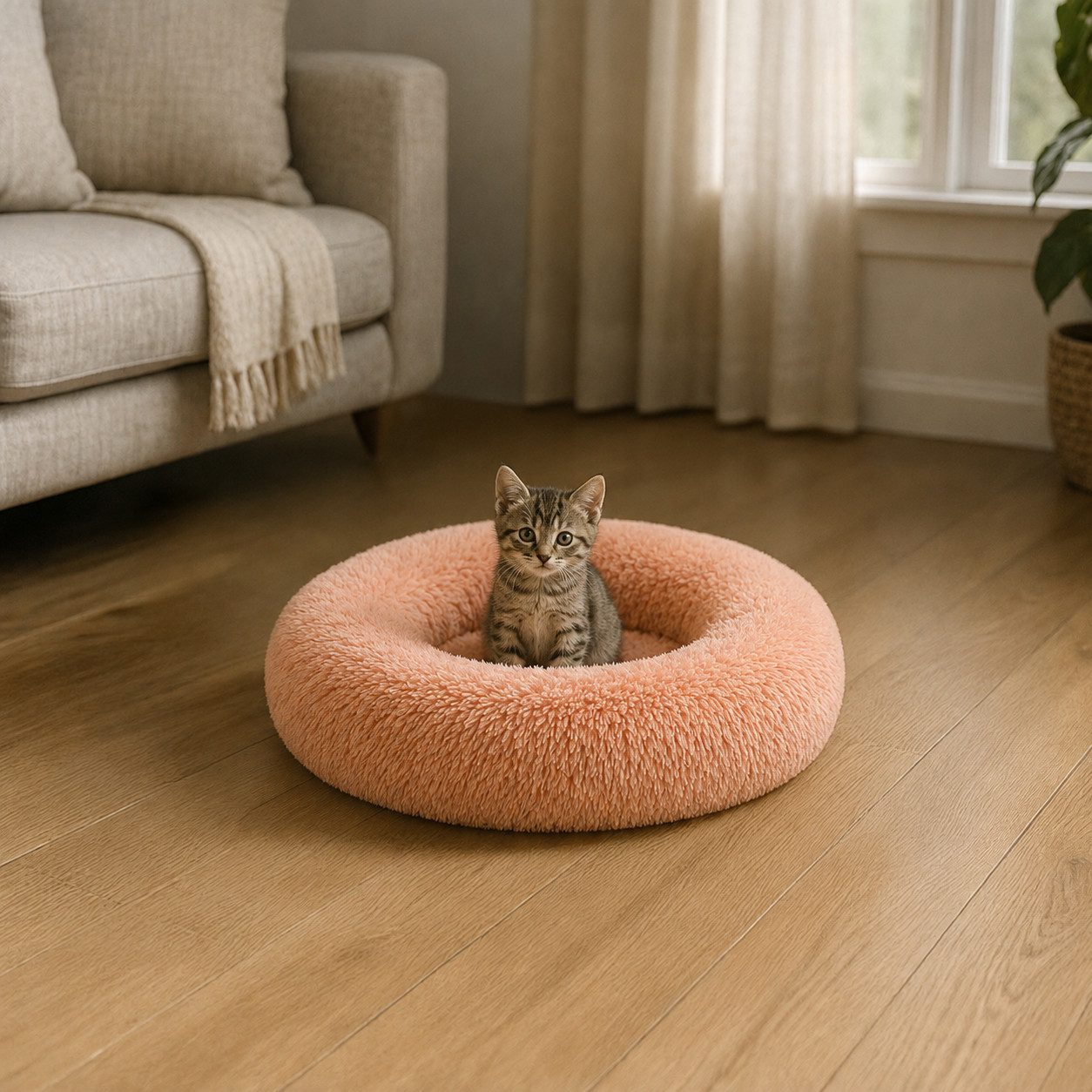 belviona Katzenliege, Donut Katzenbett aus flauschigem Plüsch, Ø40 cm altrosa, erhöhter Rand, weiches Katzenkörbchen, rutschfest & gemütlich