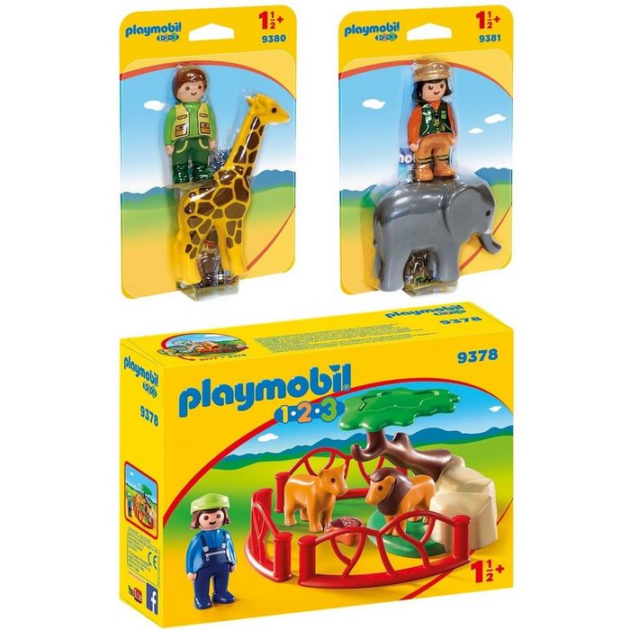 Playmobil® Spielbausteine 9378-80-81 1.2.3 3er Set Löwengehege + Pfleger & Giraffe +