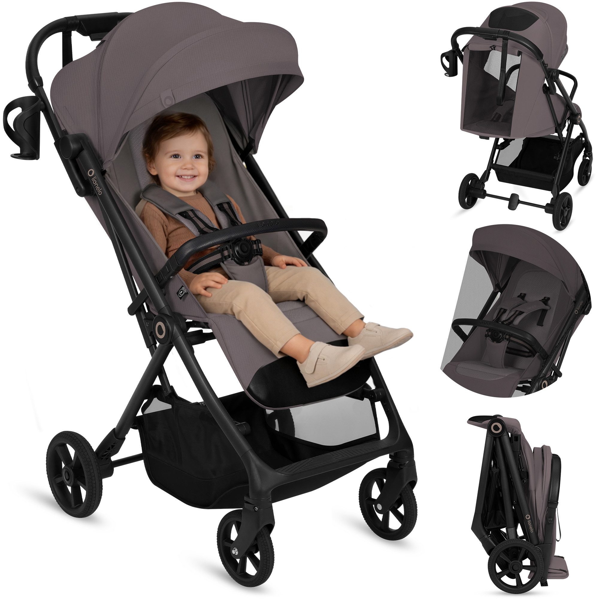 lionelo Kinder-Buggy TANSI, (Set), GravelTech-Räder/Auto-Folding/92 cm Liege/inGrip/einhändig