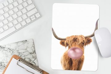 MuchoWow Mauspad Scottish Highlander - Kaugummi - Rosa - Kind - Mädchen - Jungen (1-St), Gaming, Mousepad, Büro, 18x27 cm, Mausunterlage